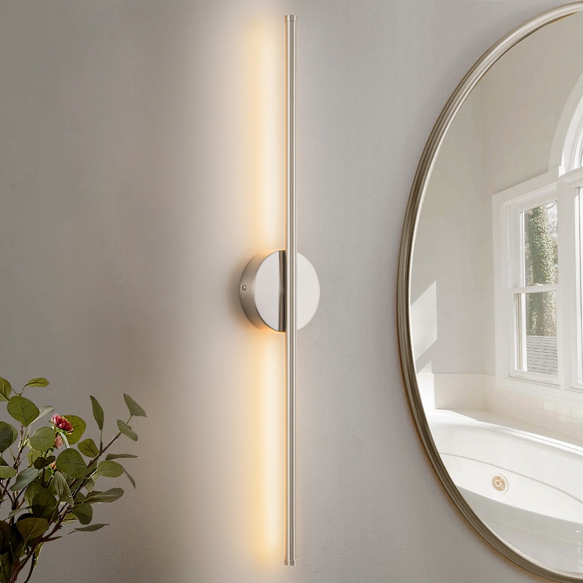 Applique murale linéaire moderne à 1 ampoule, noire/dorée/nickel, à LED, à intensité variable, pour salle de bain