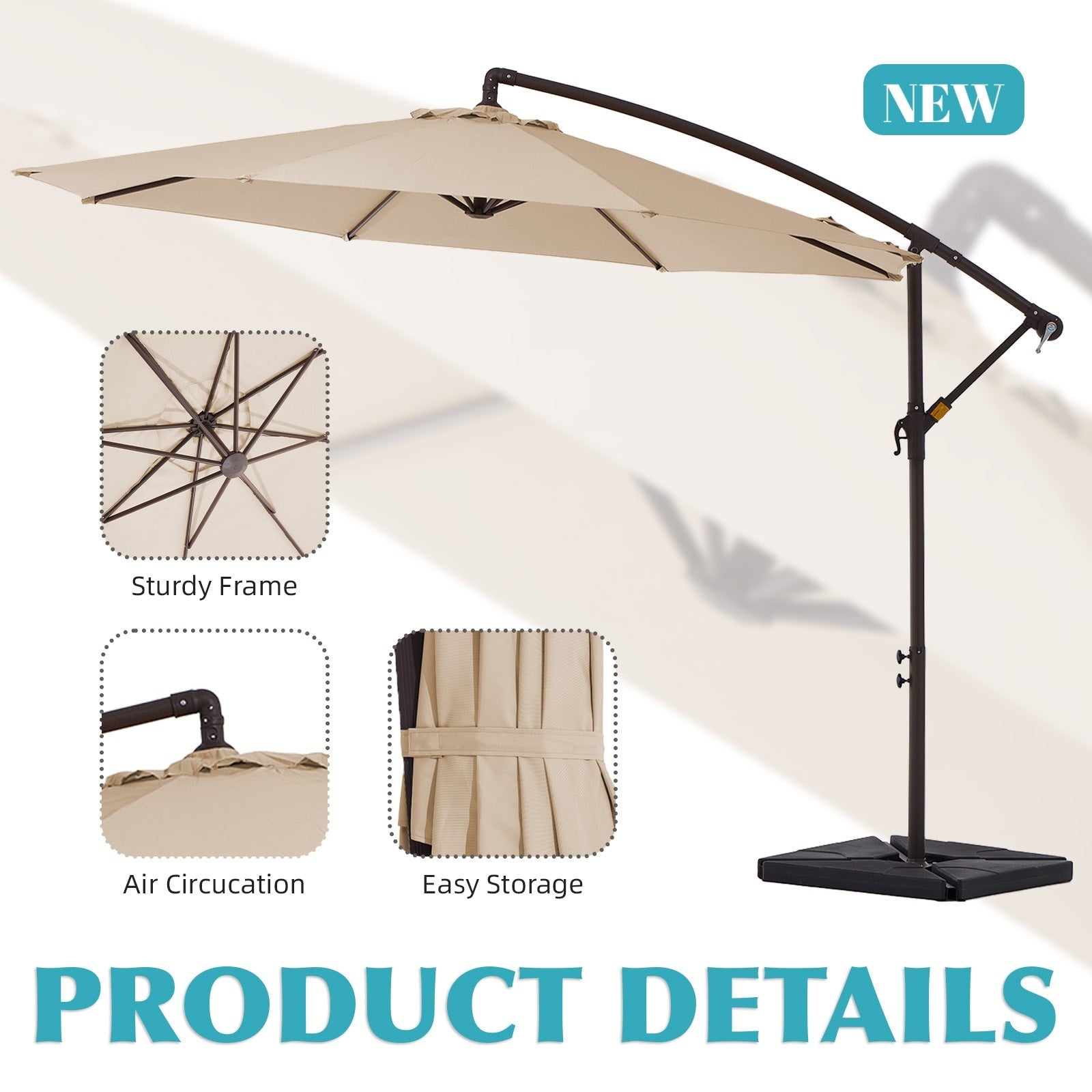 Parasol déporté à manivelle en acier de 10 pieds avec base lestée