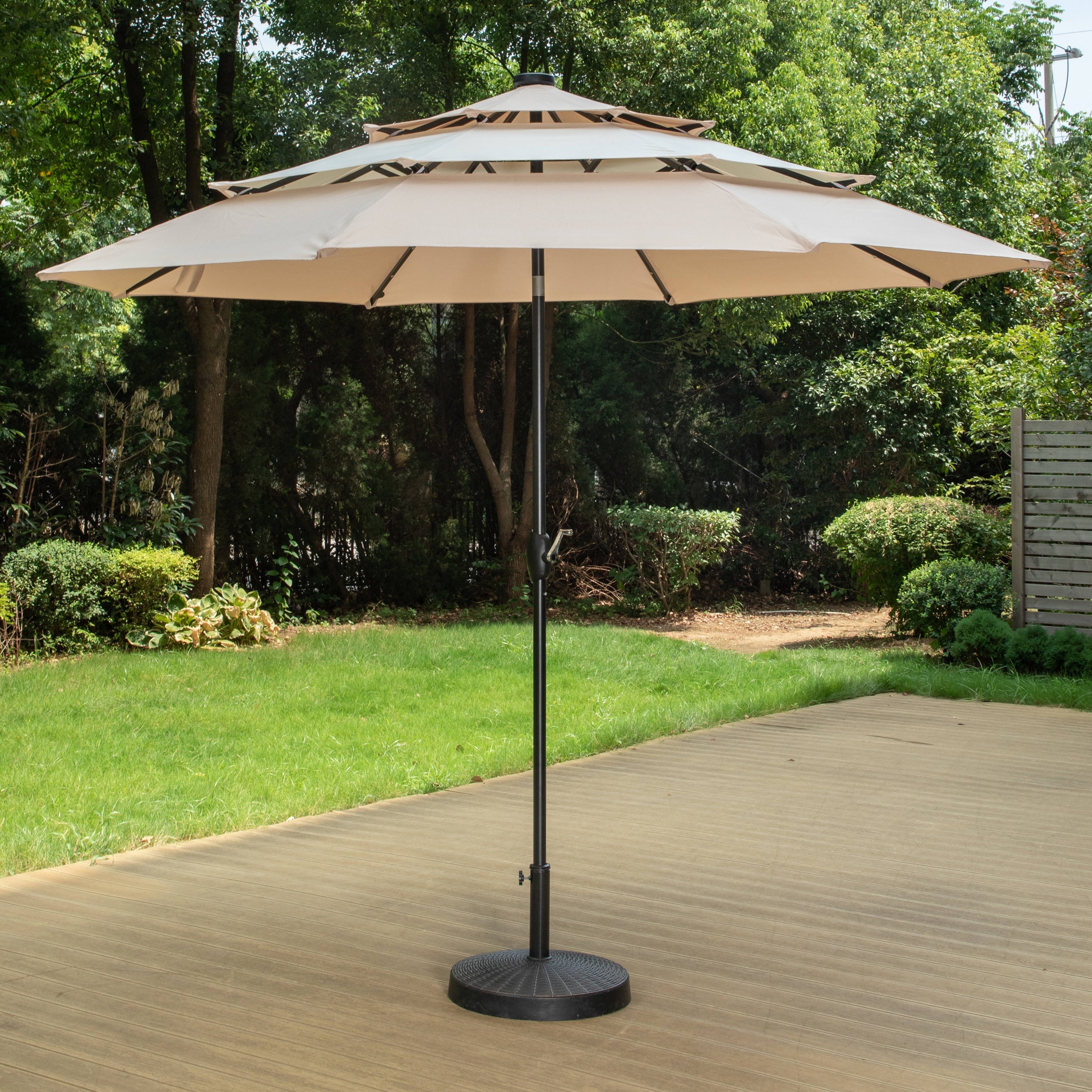 Parasol de terrasse inclinable à 3 niveaux de 10 pieds de MAISON ARTS, parasol d'extérieur à double ventilation avec lumières LED