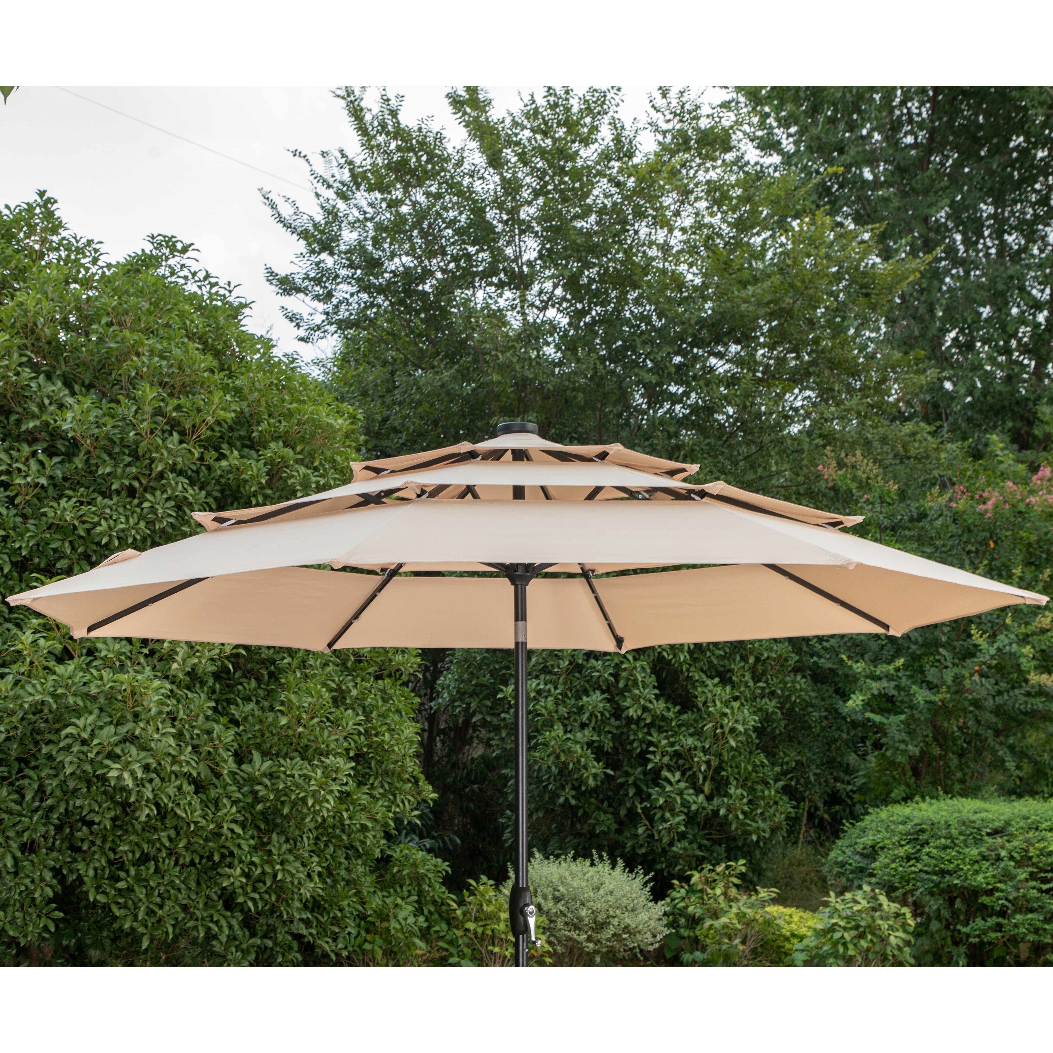 Parasol de terrasse inclinable à 3 niveaux de 10 pieds de MAISON ARTS, parasol d'extérieur à double ventilation avec lumières LED