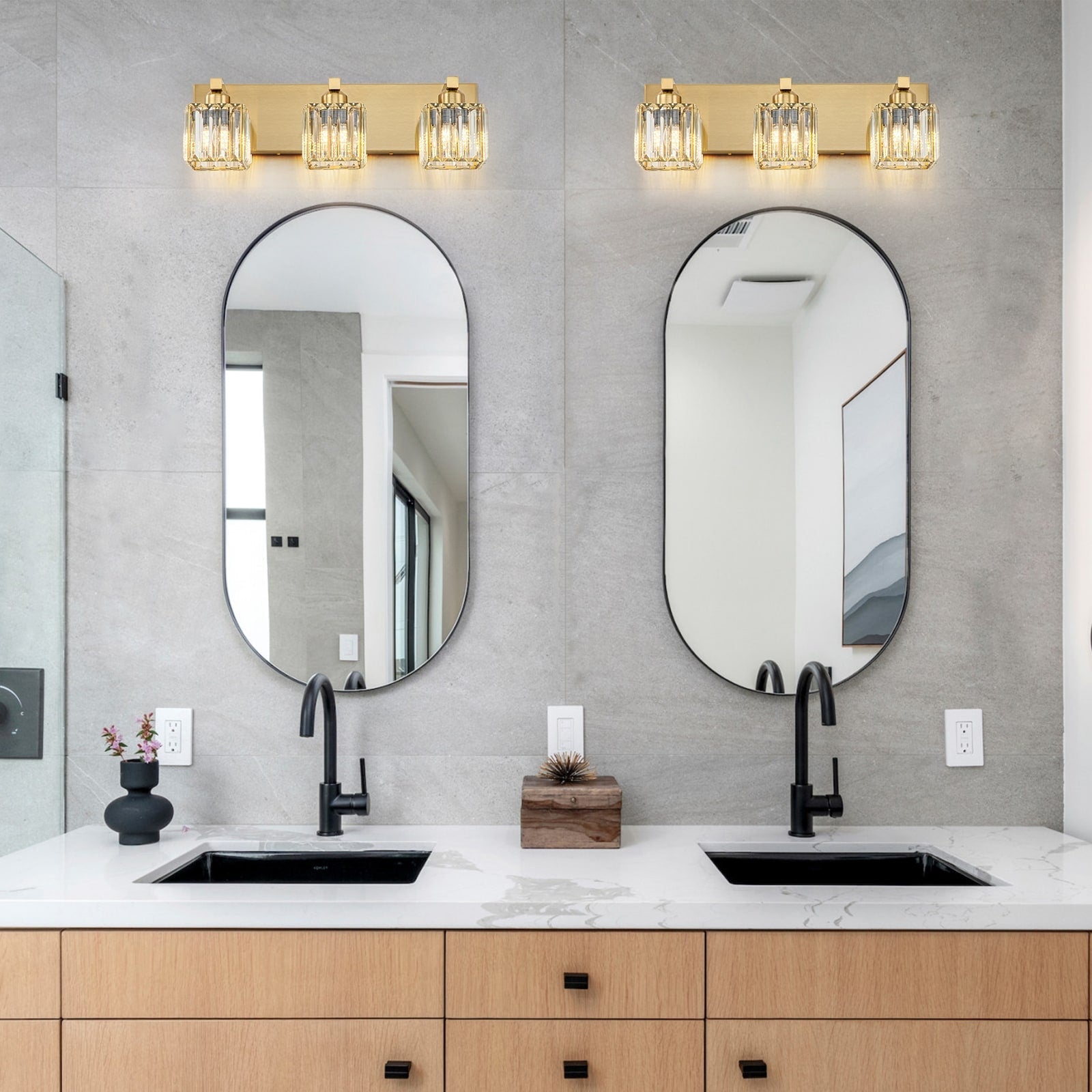 Applique murale de salle de bain 2/3/4/5 lumières avec abat-jour en cristal