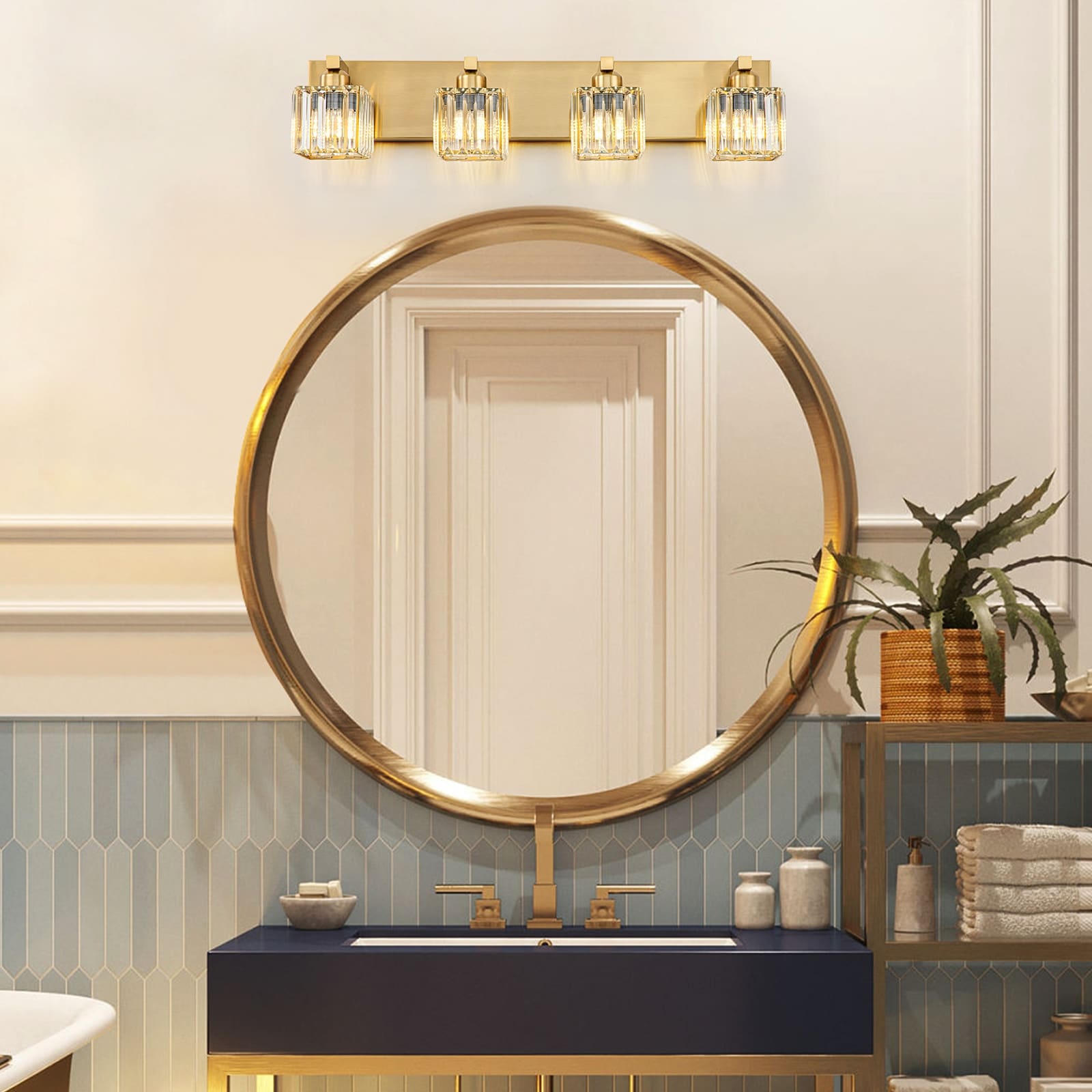 Applique murale de salle de bain 2/3/4/5 lumières avec abat-jour en cristal