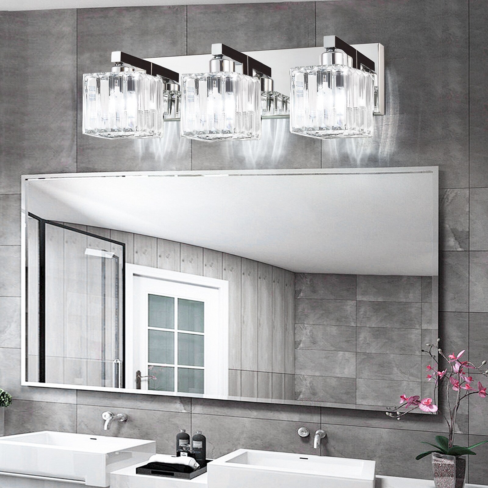 Applique murale de salle de bain 2/3/4/5 lumières avec abat-jour en cristal