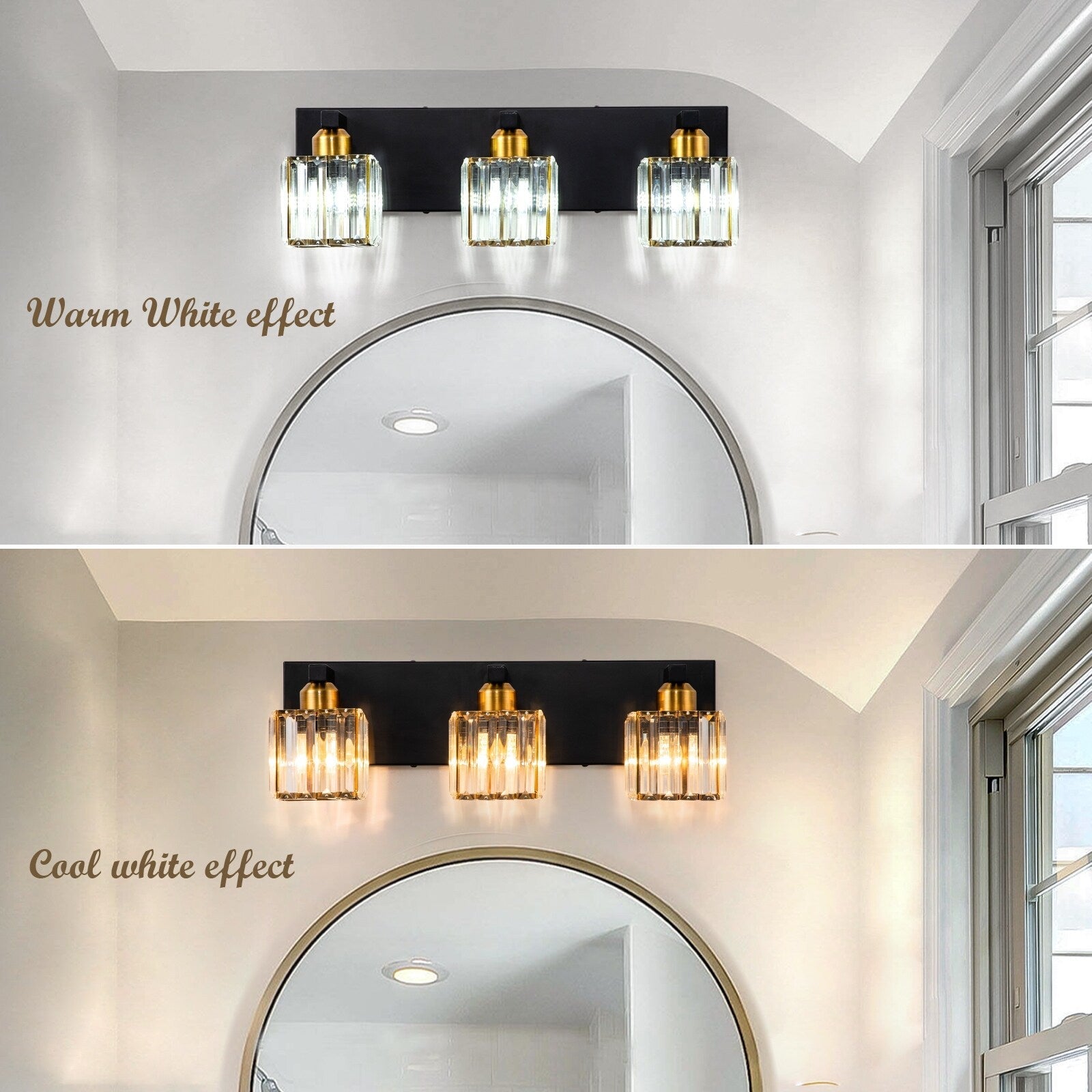 Applique murale de salle de bain 2/3/4/5 lumières avec abat-jour en cristal