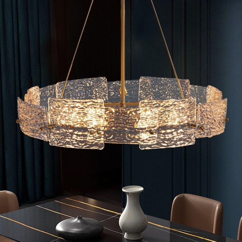 Lustre moderne en cristal doré de 23,6 po, 6 lumières, style tambour glamour, pour îlot de cuisine et salle à manger