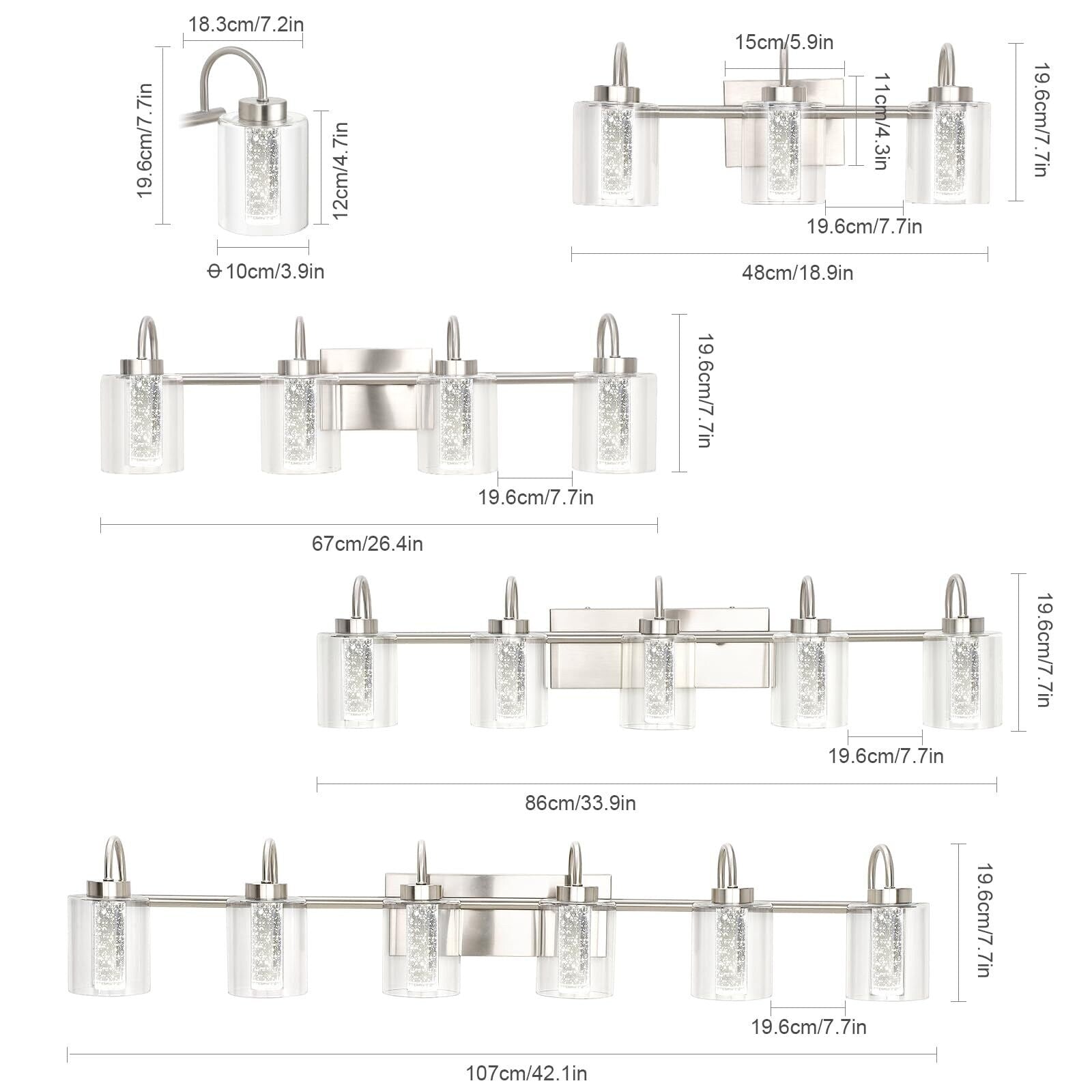 Luminaires de salle de bain 3/4/5/6 lumières en nickel brossé