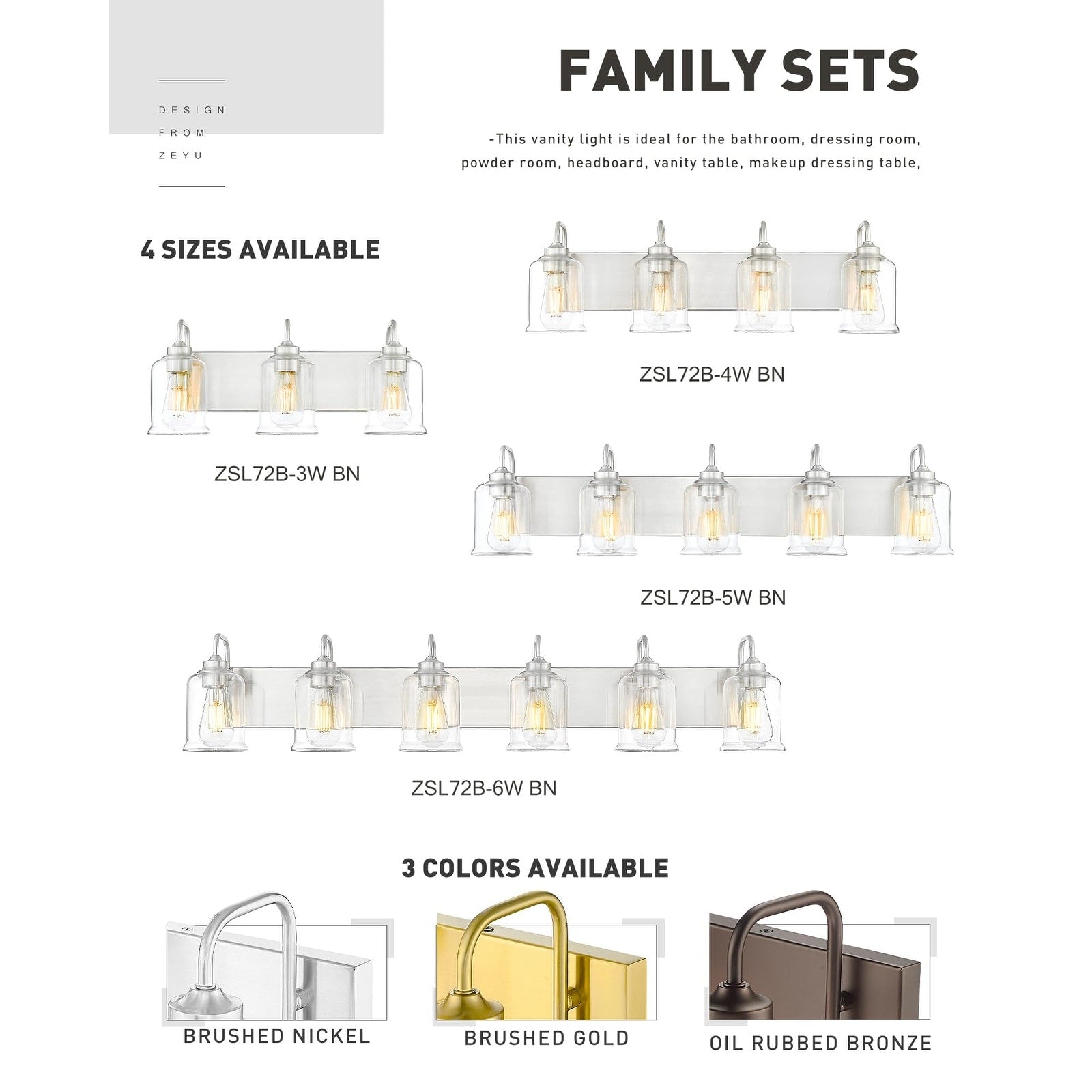 Éclairage de vanité moderne à 3, 4, 5 ou 6 lumières pour miroir de salle de bain