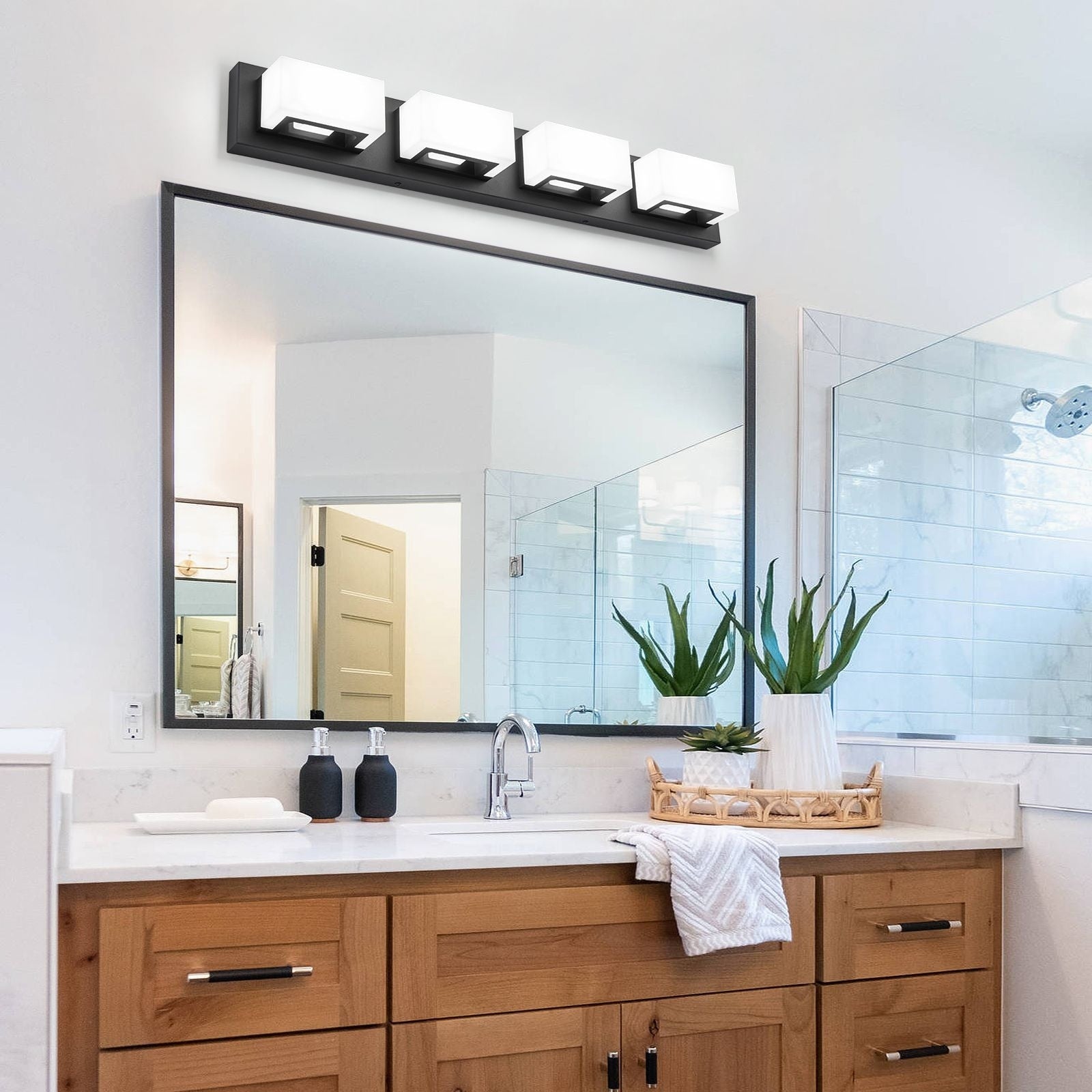 Applique murale LED moderne à intensité variable, 3, 4 ou 5 lampes, noir mat, pour salle de bain