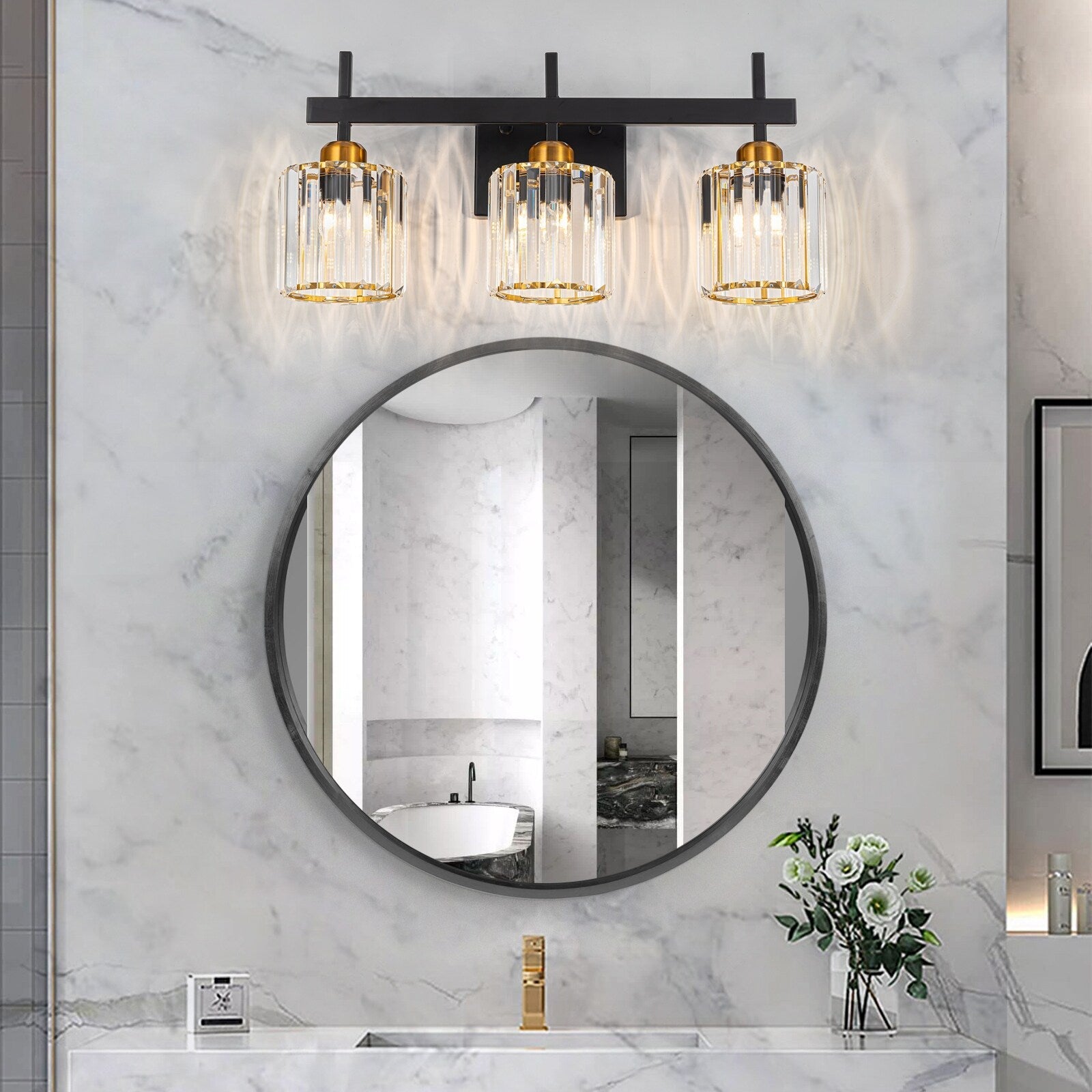 Luminaires de salle de bain modernes à 3, 4 ou 5 lumières en cristal à intensité variable, pour miroir