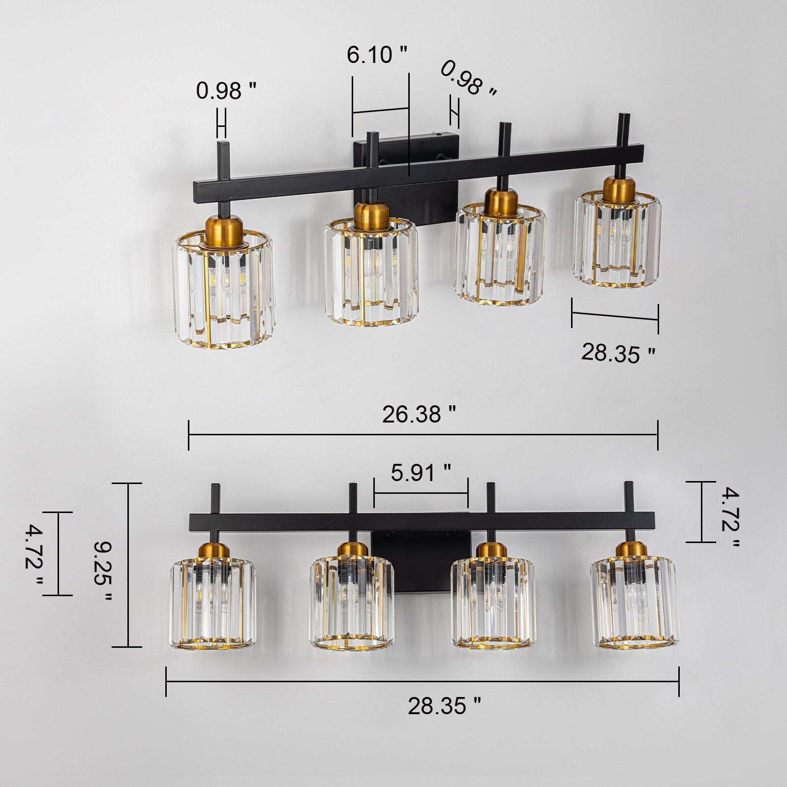 Luminaires de salle de bain modernes à 3, 4 ou 5 lumières en cristal à intensité variable, pour miroir