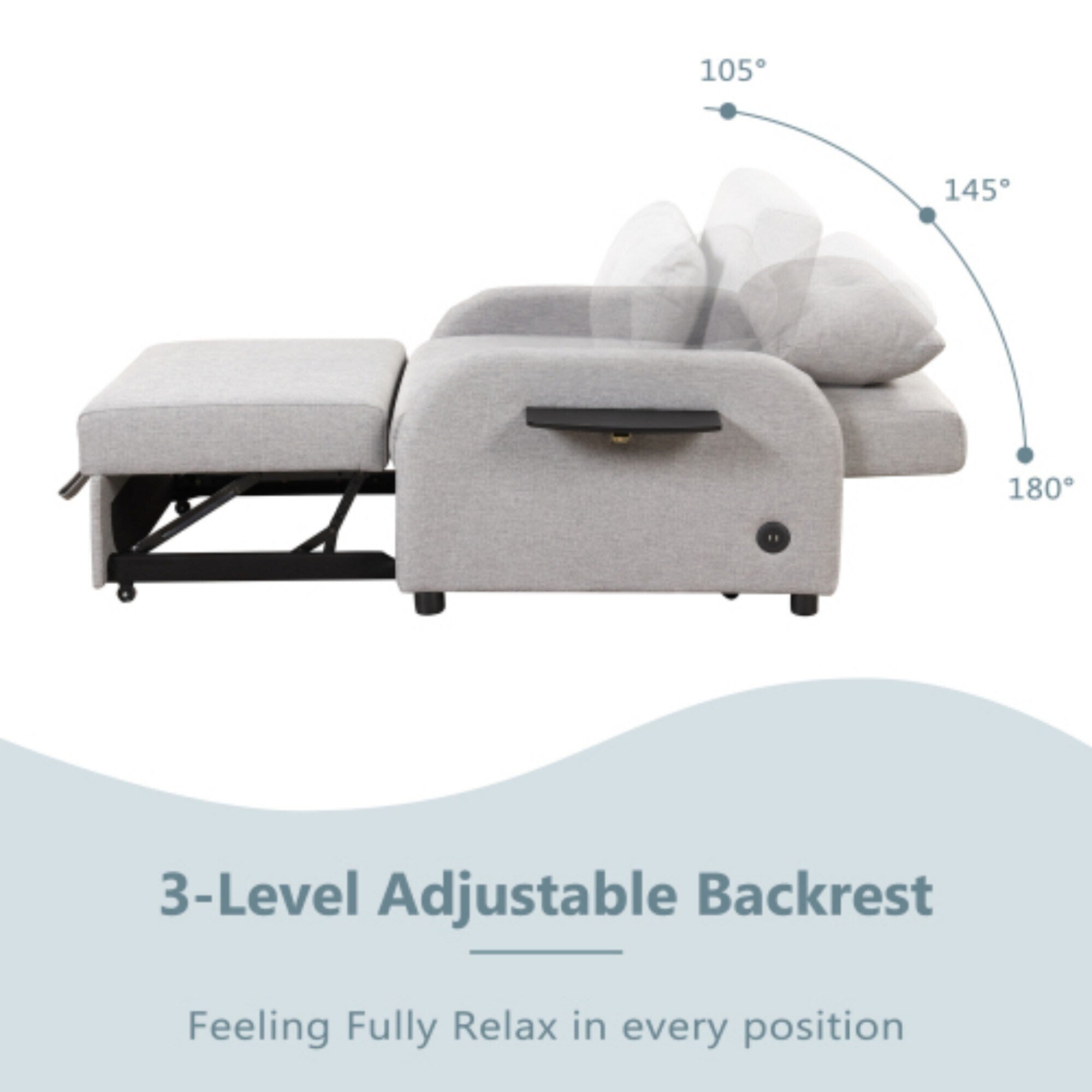 Canapé-lit gigogne 3 en 1 avec table à oreilles pliable et ports USB par Harper&Bright Designs