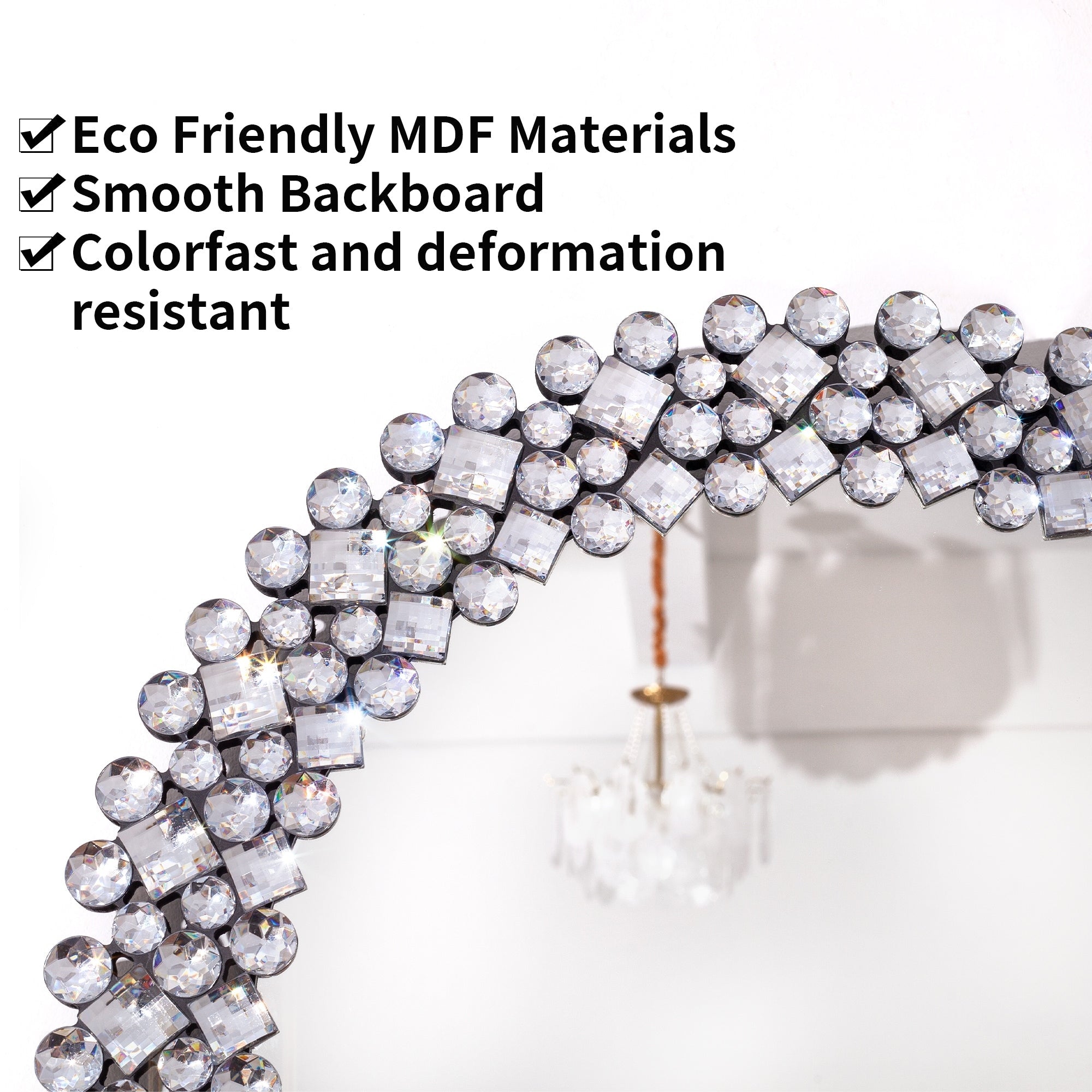 Miroir mural rond avec accents en cristal