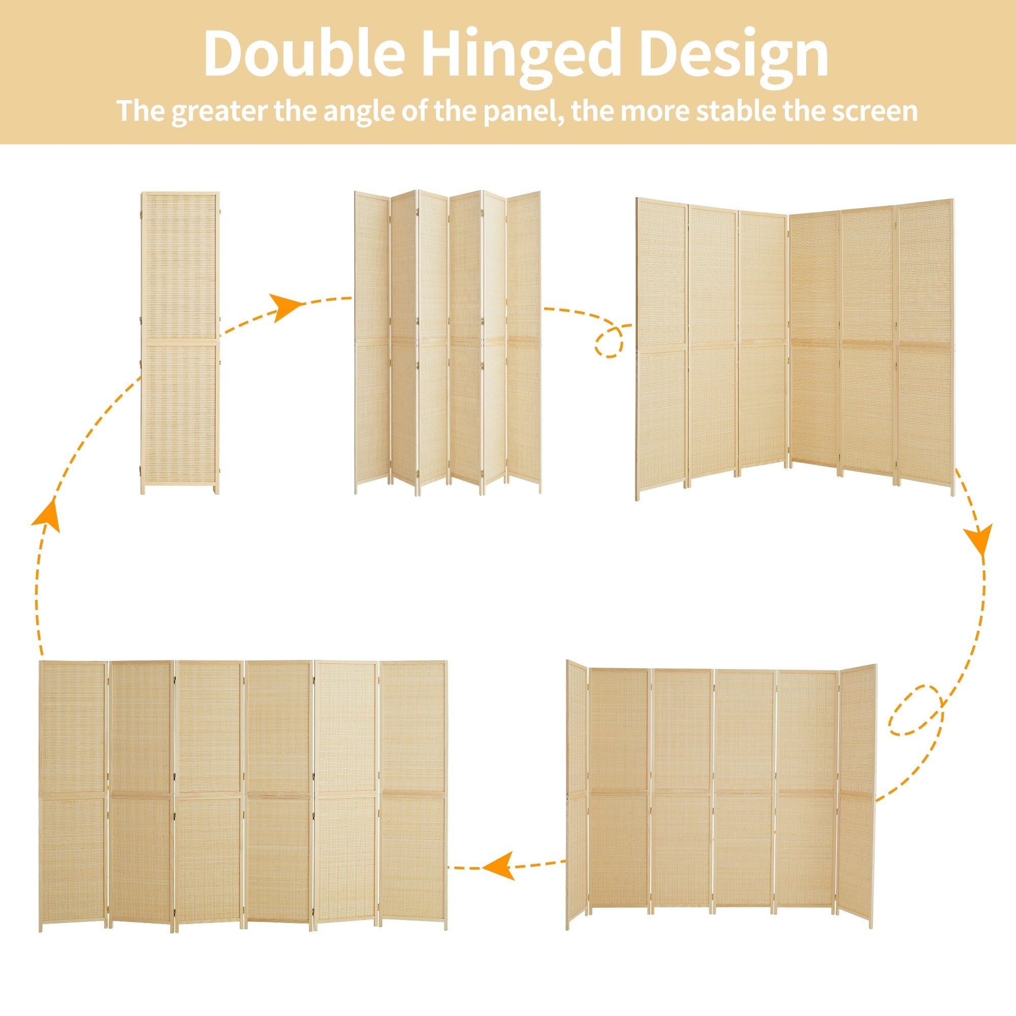Paravent en bambou 4/6 panneaux, 1,8 m, amovible, pour séparation de pièce, écran de confidentialité pliable