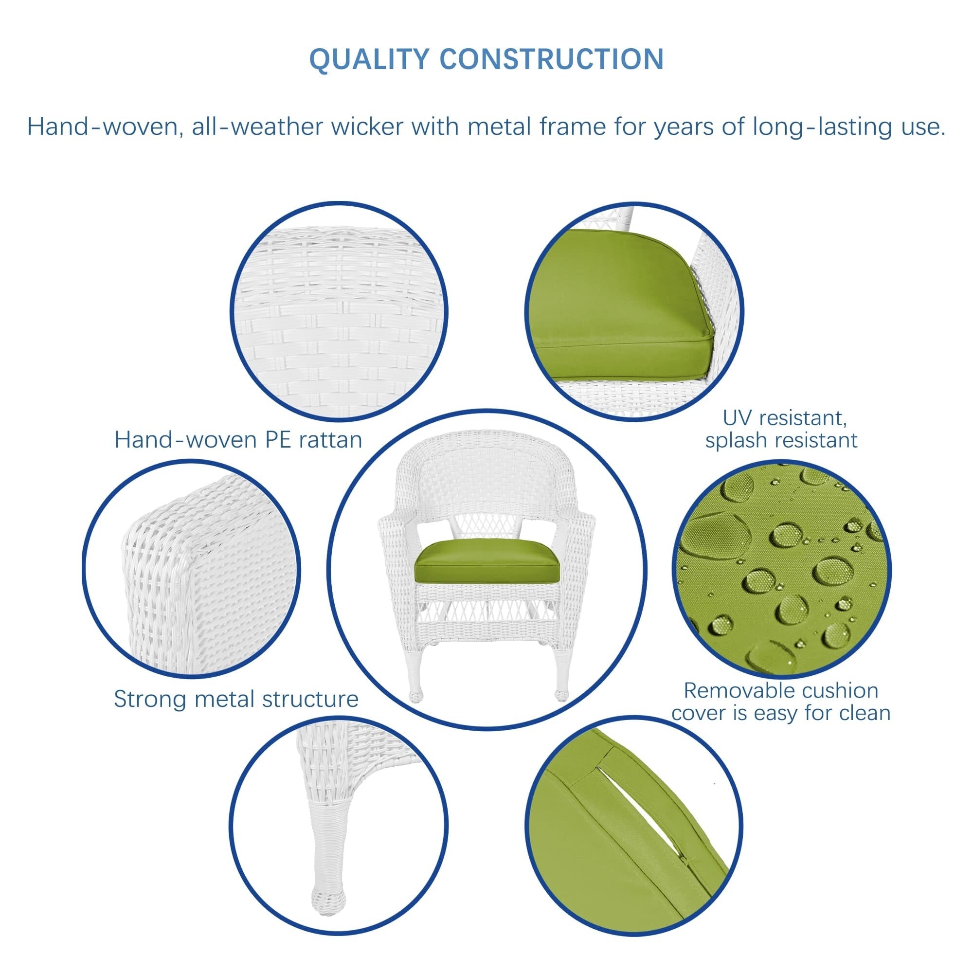 Ensemble de salle à manger en résine tressée blanche 5 pièces