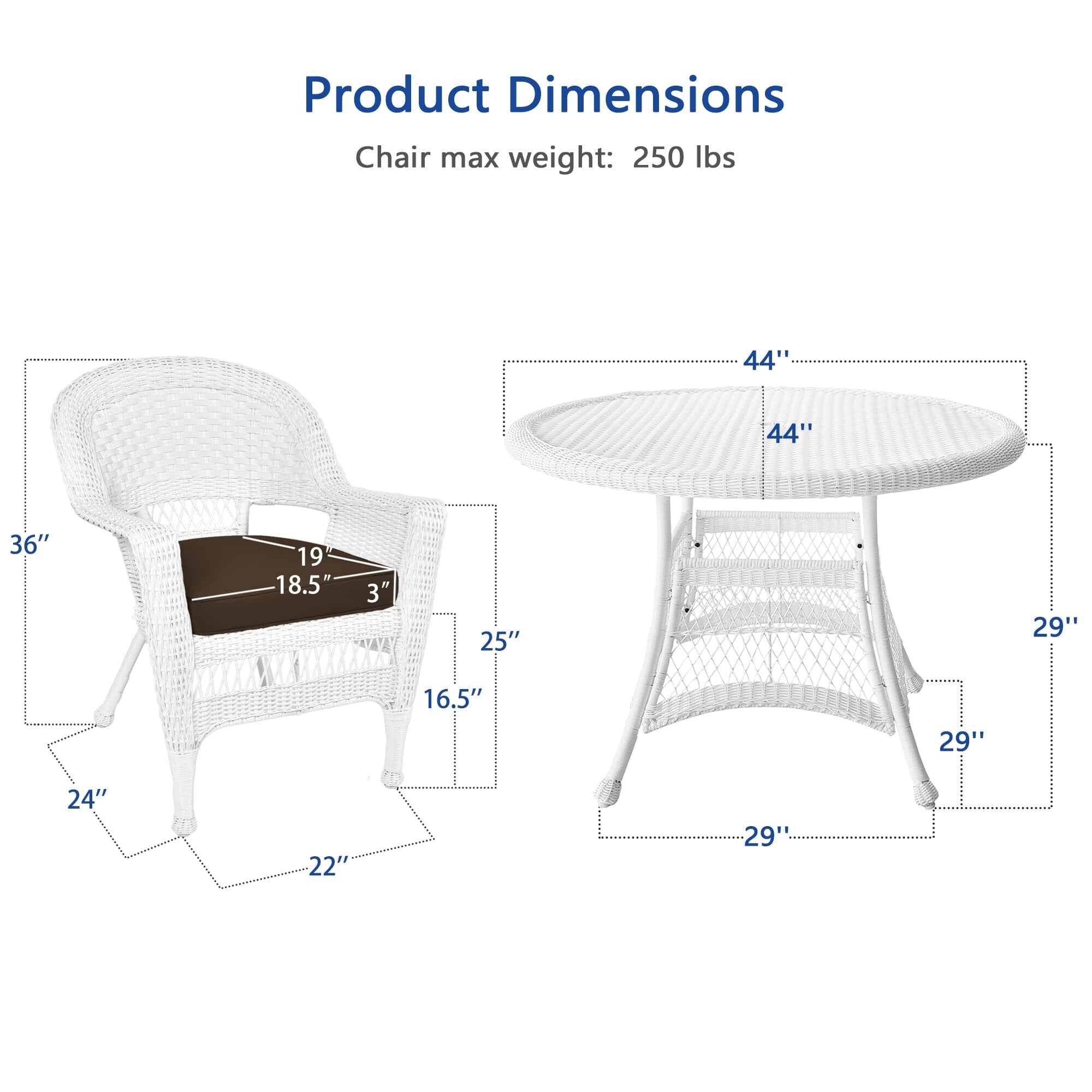 Ensemble de salle à manger en résine tressée blanche 5 pièces