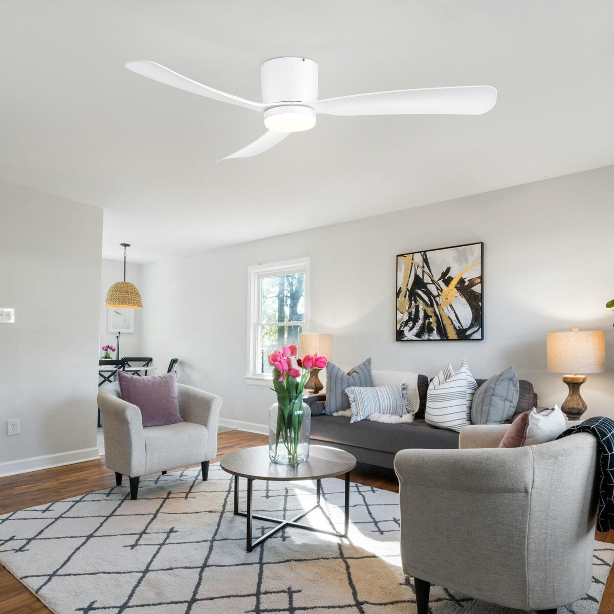 Ventilateur de plafond encastré à DEL noir/blanc de 52 pouces avec télécommande (3 pales)