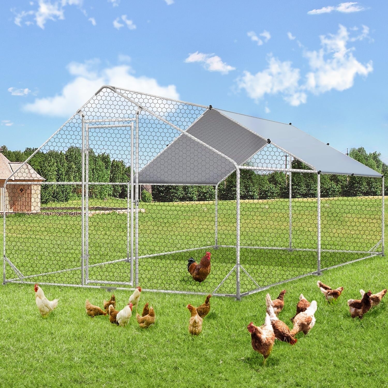 AECOJOY Grand poulailler en métal avec cage à poulets en métal