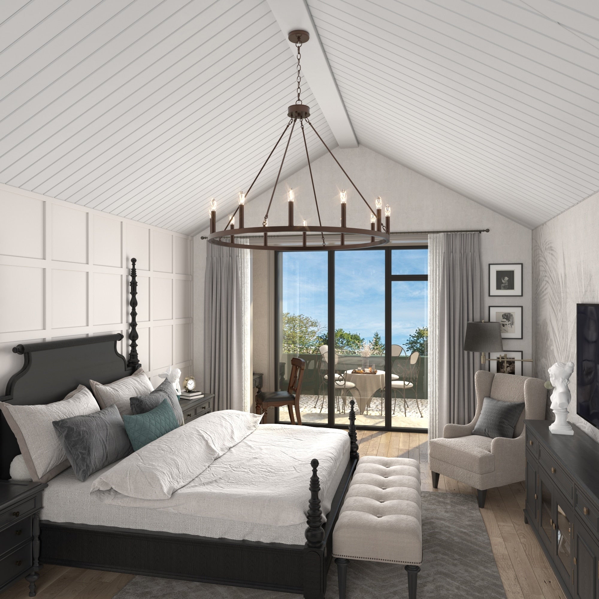 Lustre Acroma Farmhouse à 12 lumières, 40 po, en forme de roue de chariot, certifié UL - 40 po P x 138 po H