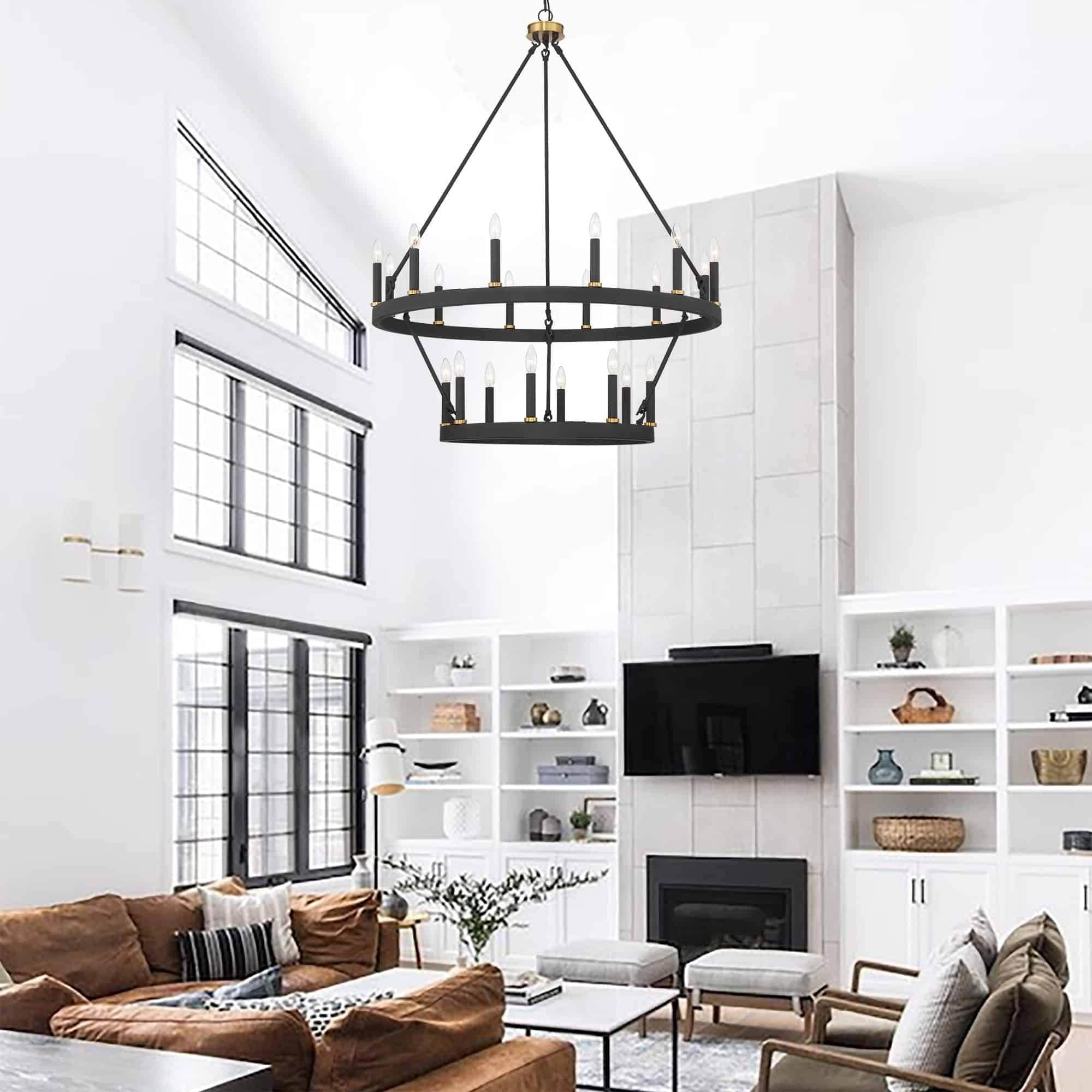 Lustre rond en forme de roue de chariot de style ferme moderne Acroma à 20 lumières de 40 po avec UL