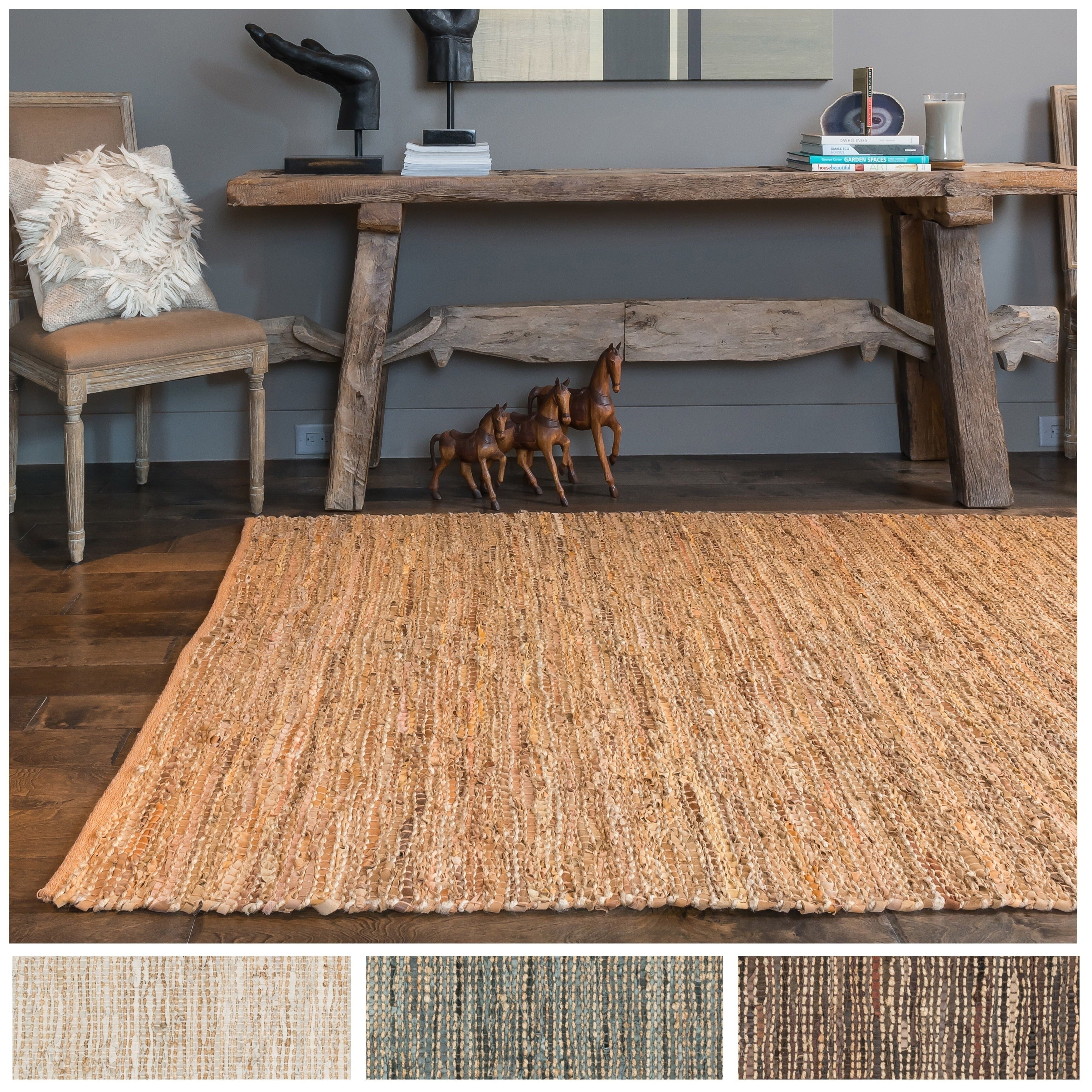 Tapis tissé à la main en jute et cuir de style ferme Alexander Home