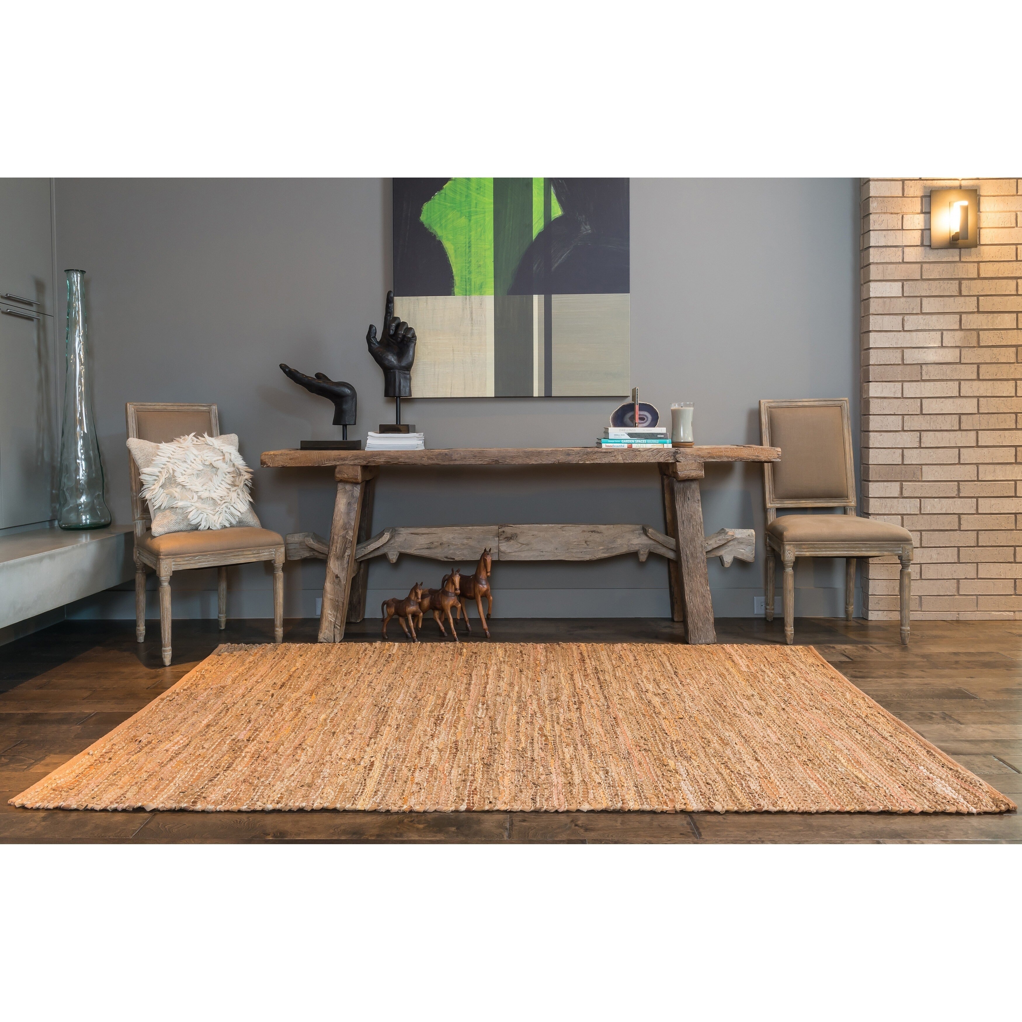Tapis tissé à la main en jute et cuir de style ferme Alexander Home