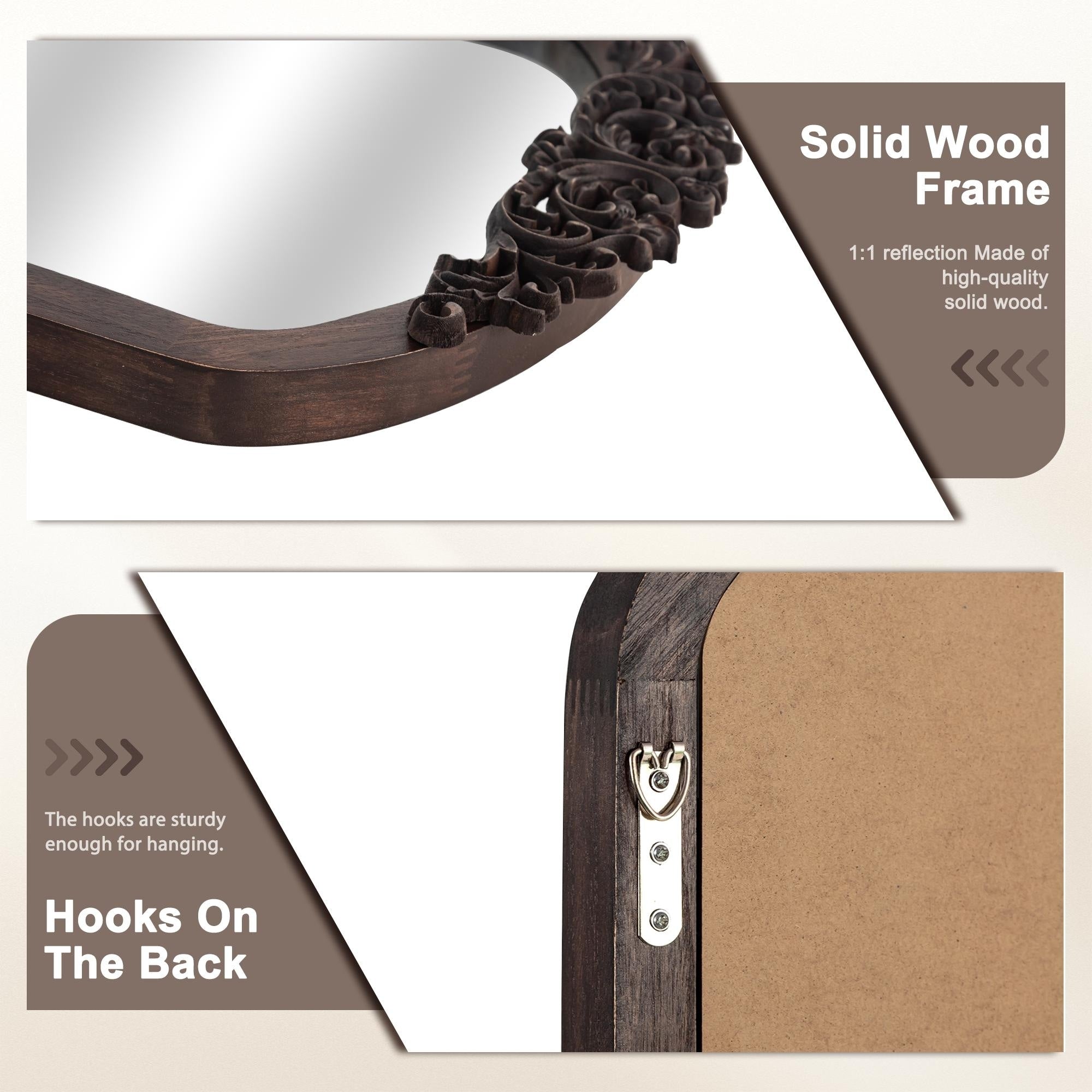 Miroir de sol sculpté en bois massif de forme arquée sur toute la longueur