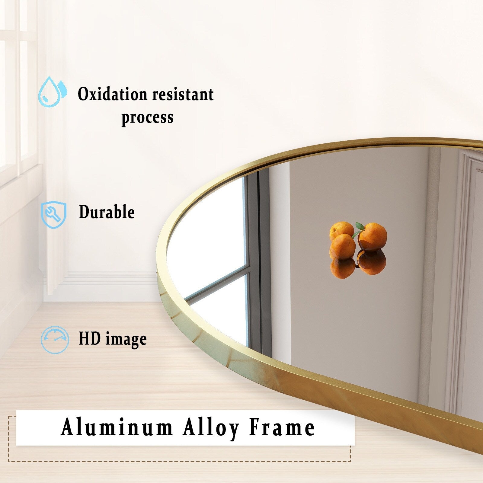 Miroir mural en forme d'arche en métal sur toute la longueur