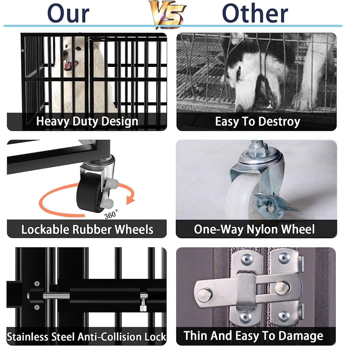 Cage pour chien Bossin 48/38 pouces, robuste et indestructible, cage anti-évasion avec roues verrouillables