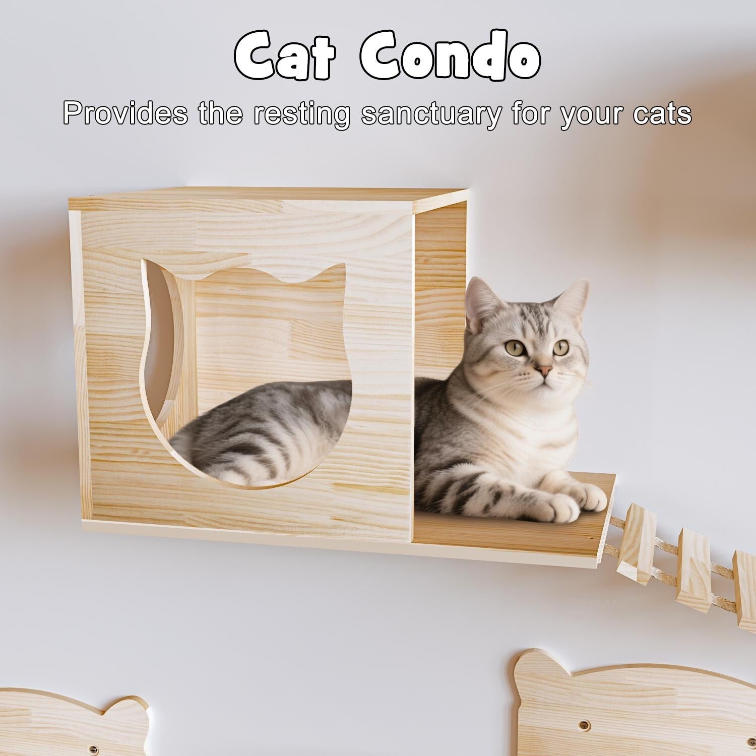 Système d'escalade mural pour chat en pin BOSSIN 9/16/18 pièces - Ensemble d'étagères murales avec lit pour chat, griffoir et tunnel
