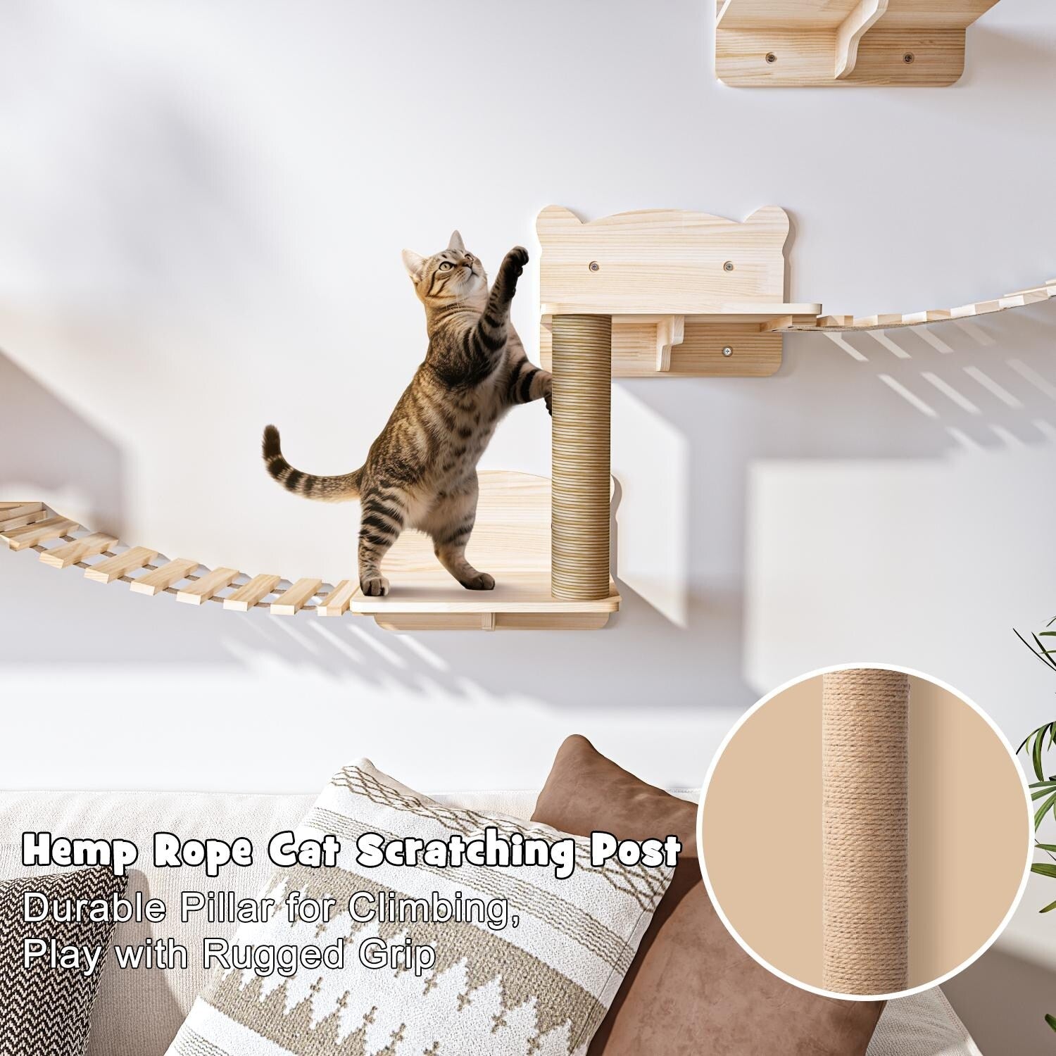 Système d'escalade mural pour chat en pin BOSSIN 9/16/18 pièces - Ensemble d'étagères murales avec lit pour chat, griffoir et tunnel