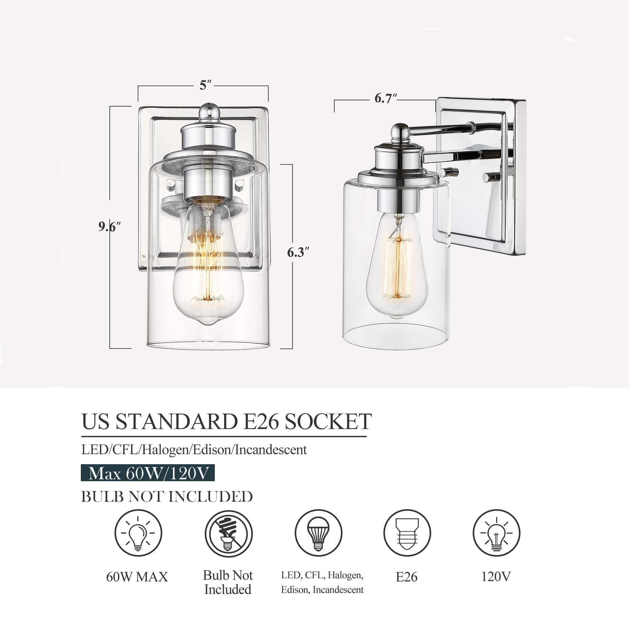 Applique murale sur miroir avec abat-jour en verre transparent