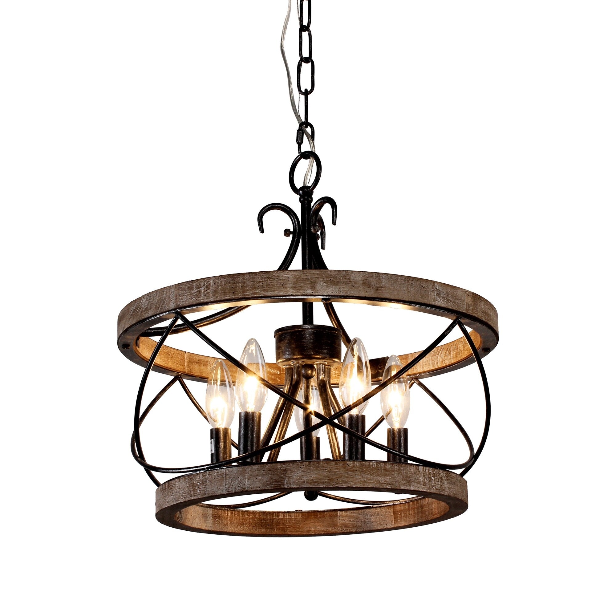 Lustre cage rustique en bois Bella Depot à 5 lumières, éclairage à intensité variable, suspension réglable de 15,7 pouces pour îlot de cuisine