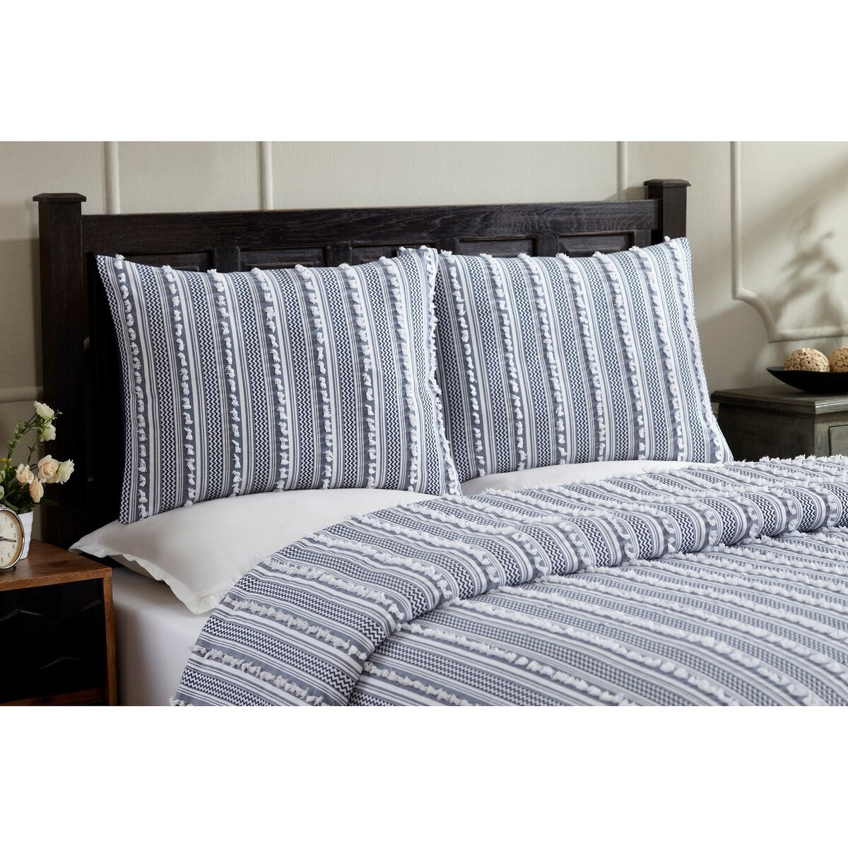 Parure de couette Angelique Better Trends 100 % coton touffeté doux en peluche chenille élégante à rayures lavable en machine et sèche-linge