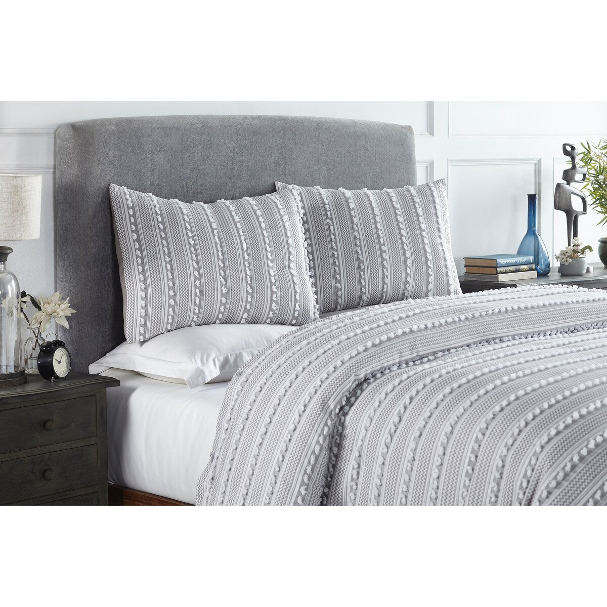 Parure de couette Angelique Better Trends 100 % coton touffeté doux en peluche chenille élégante à rayures lavable en machine et sèche-linge
