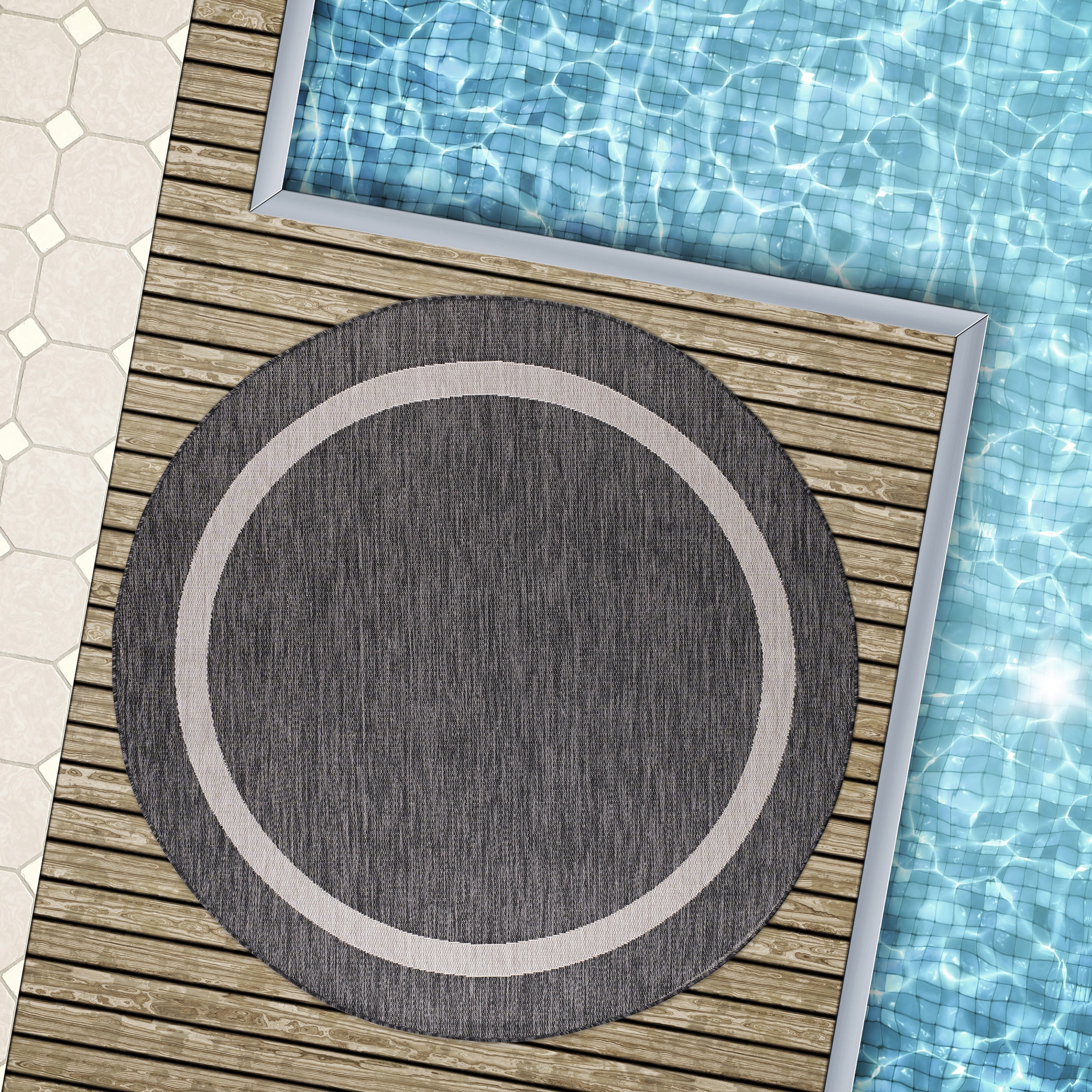 Tapis d'intérieur/extérieur moderne à bordures Beverly Rug, moquette d'extérieur pour patio, terrasse, porche