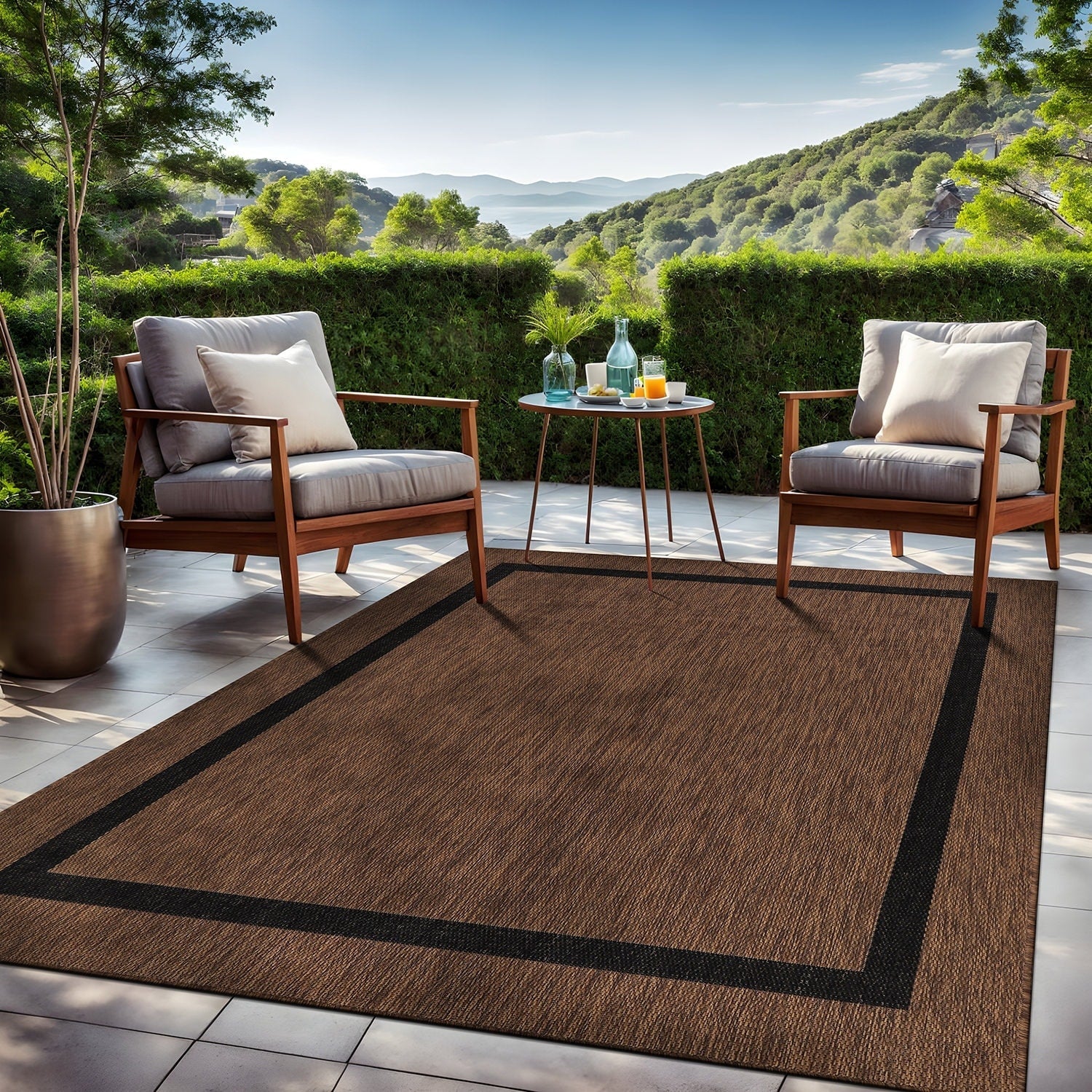 Tapis d'intérieur/extérieur moderne à bordures Beverly Rug, moquette d'extérieur pour patio, terrasse, porche
