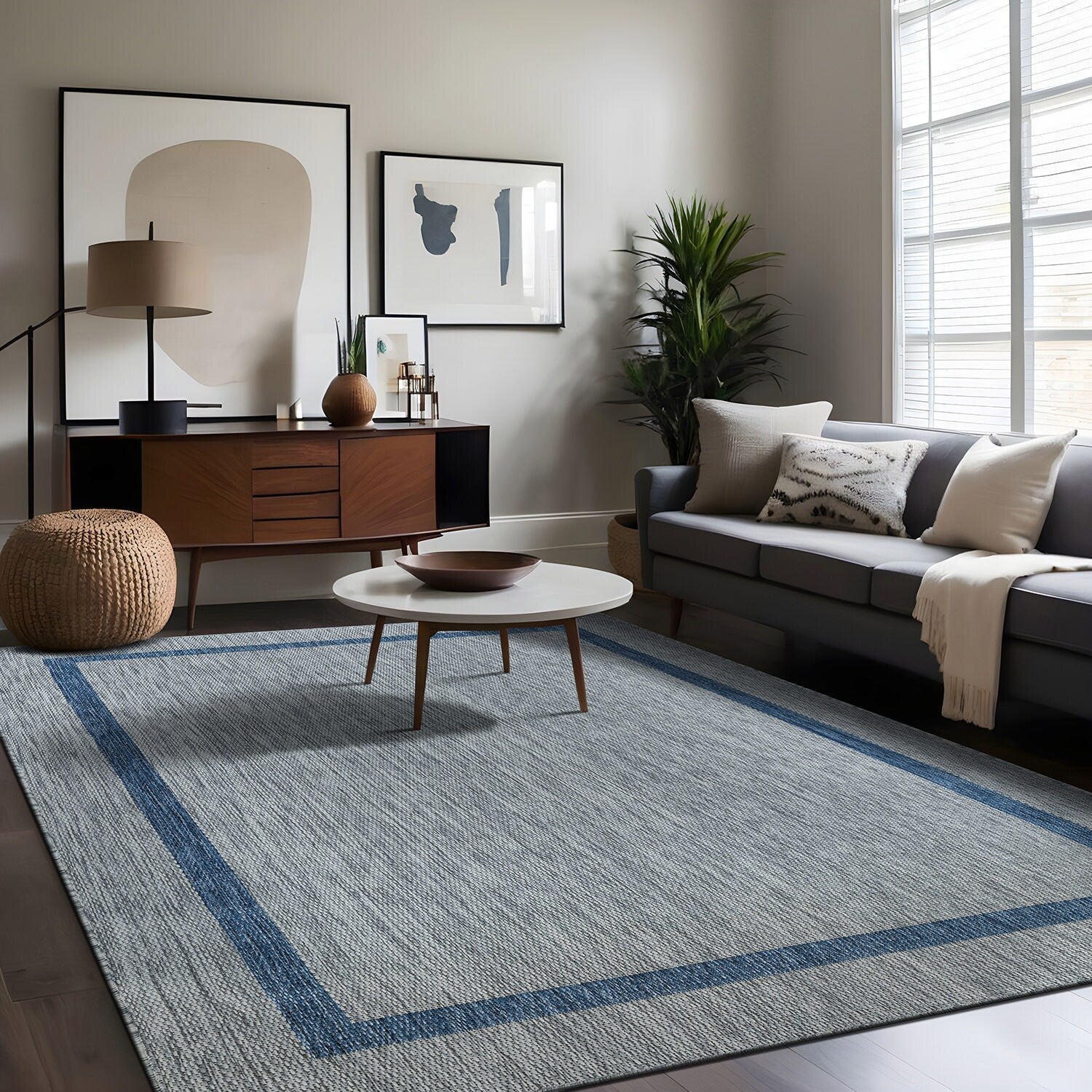 Tapis d'intérieur/extérieur moderne à bordures Beverly Rug, moquette d'extérieur pour patio, terrasse, porche