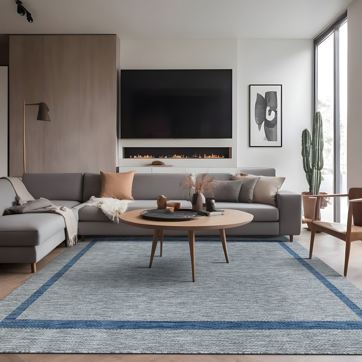 Tapis d'intérieur/extérieur moderne à bordures Beverly Rug, moquette d'extérieur pour patio, terrasse, porche