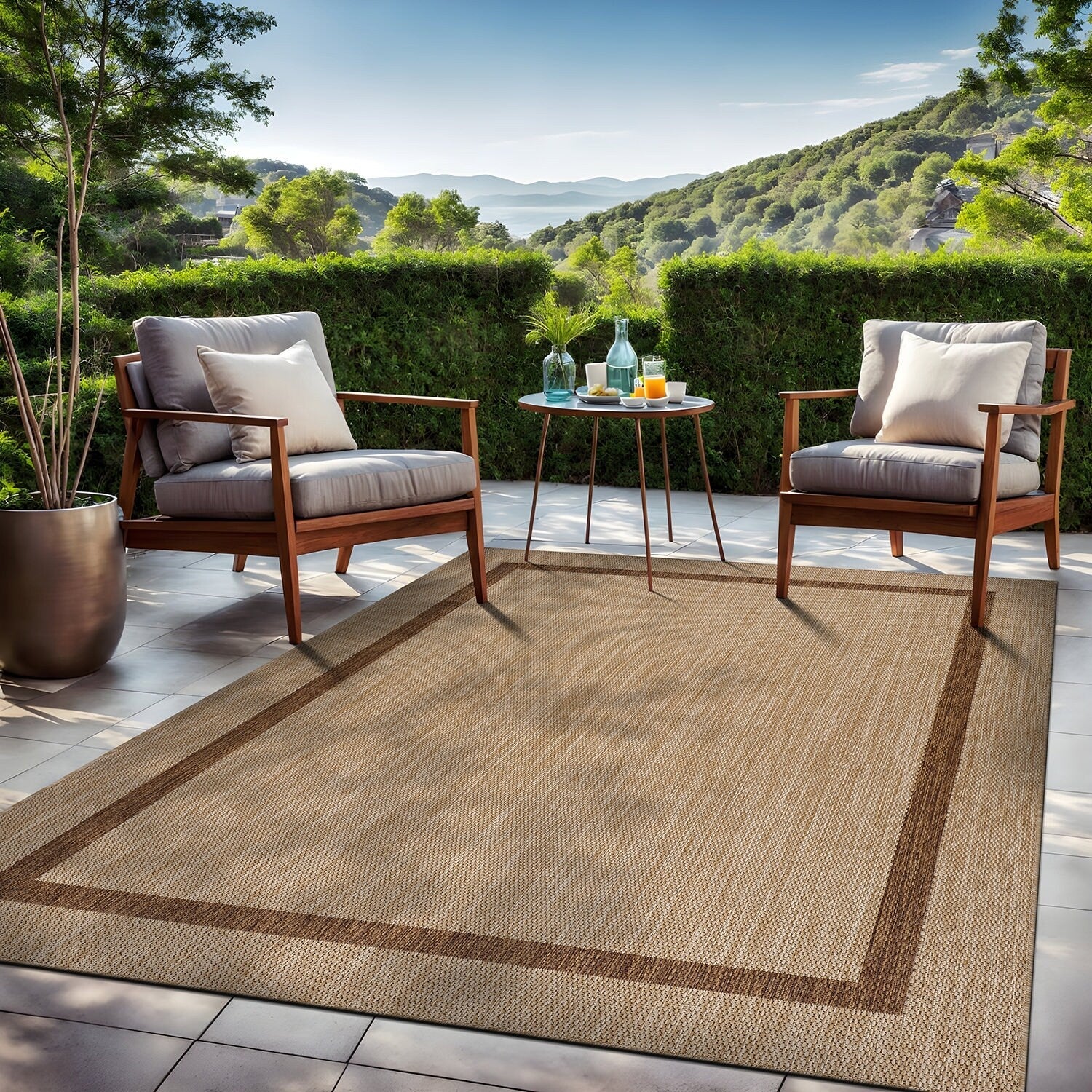 Tapis d'intérieur/extérieur moderne à bordures Beverly Rug, moquette d'extérieur pour patio, terrasse, porche