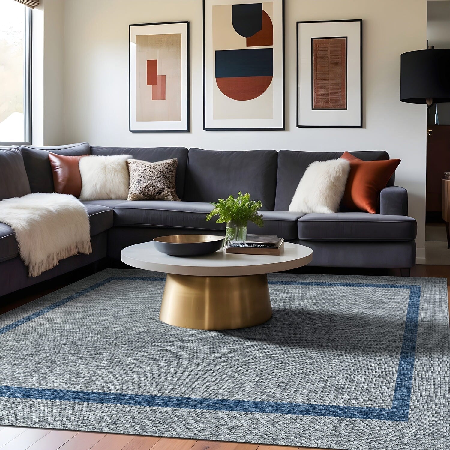 Tapis d'intérieur/extérieur moderne à bordures Beverly Rug, moquette d'extérieur pour patio, terrasse, porche