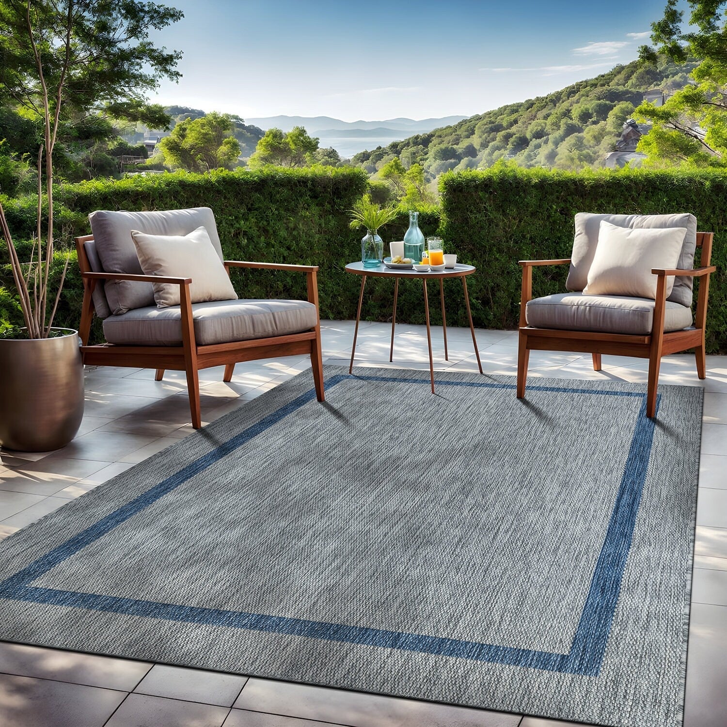 Tapis d'intérieur/extérieur moderne à bordures Beverly Rug, moquette d'extérieur pour patio, terrasse, porche