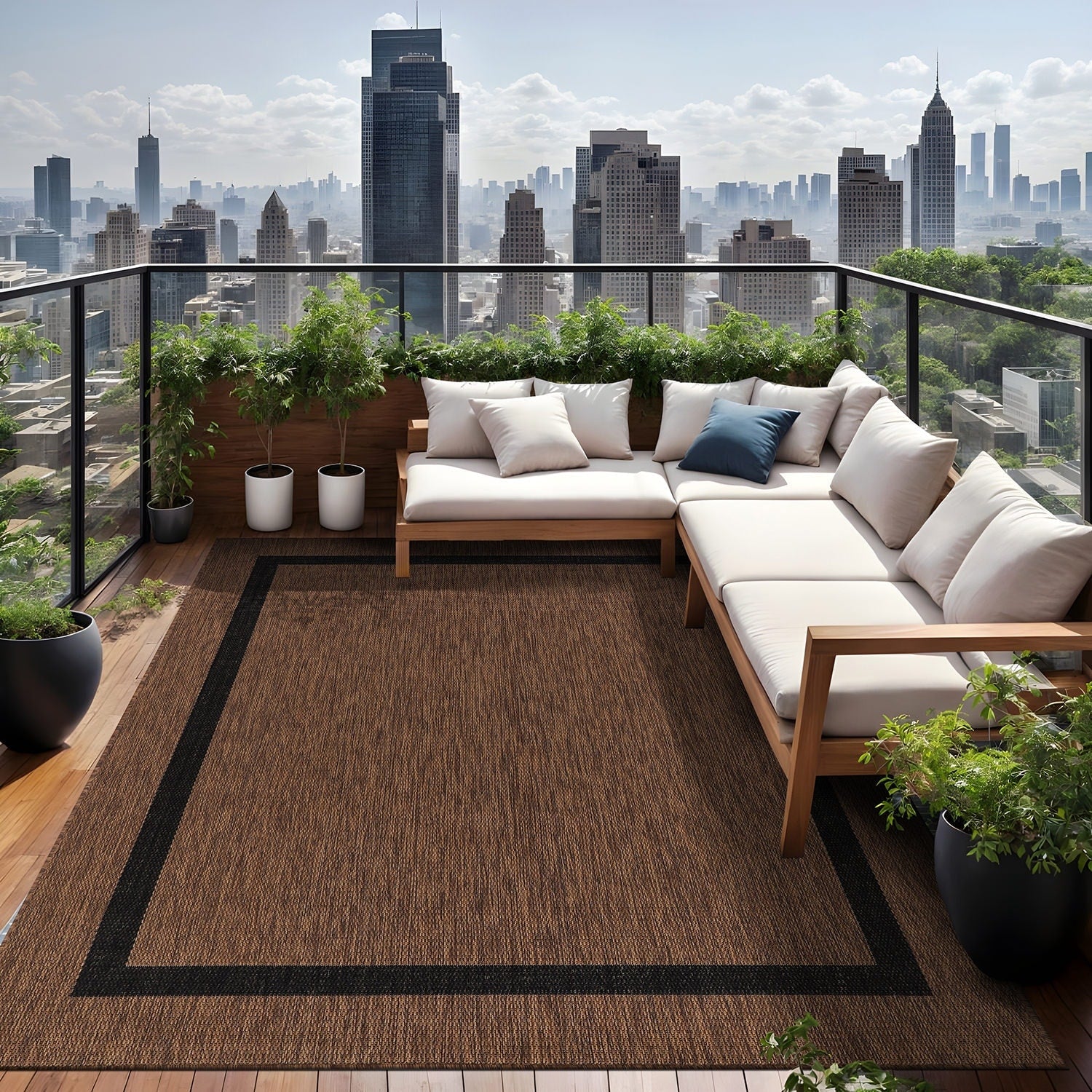 Tapis d'intérieur/extérieur moderne à bordures Beverly Rug, moquette d'extérieur pour patio, terrasse, porche