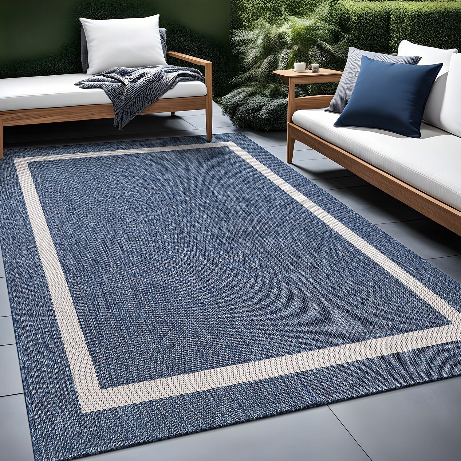 Tapis d'intérieur/extérieur moderne à bordures Beverly Rug, moquette d'extérieur pour patio, terrasse, porche