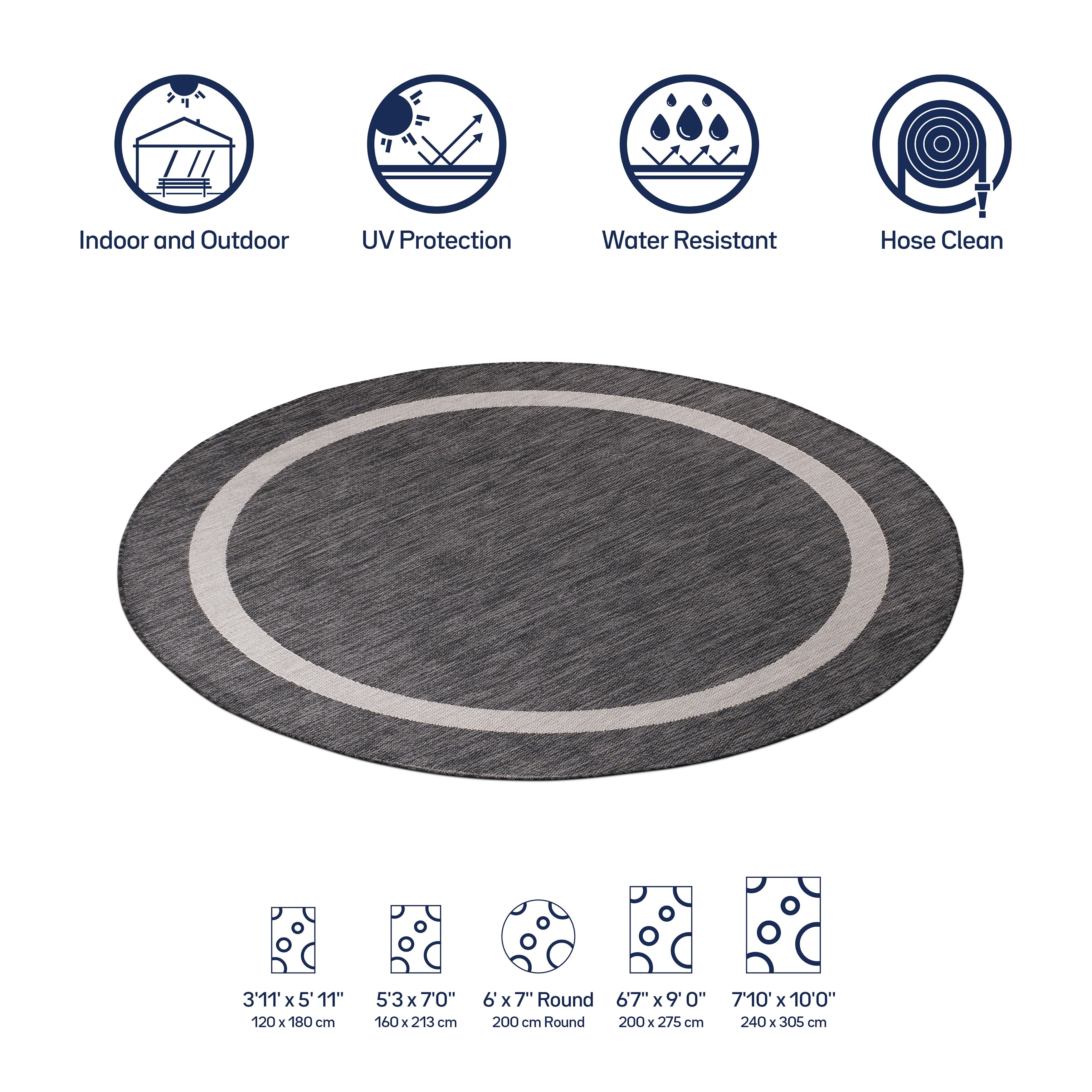 Tapis d'intérieur/extérieur moderne à bordures Beverly Rug, moquette d'extérieur pour patio, terrasse, porche