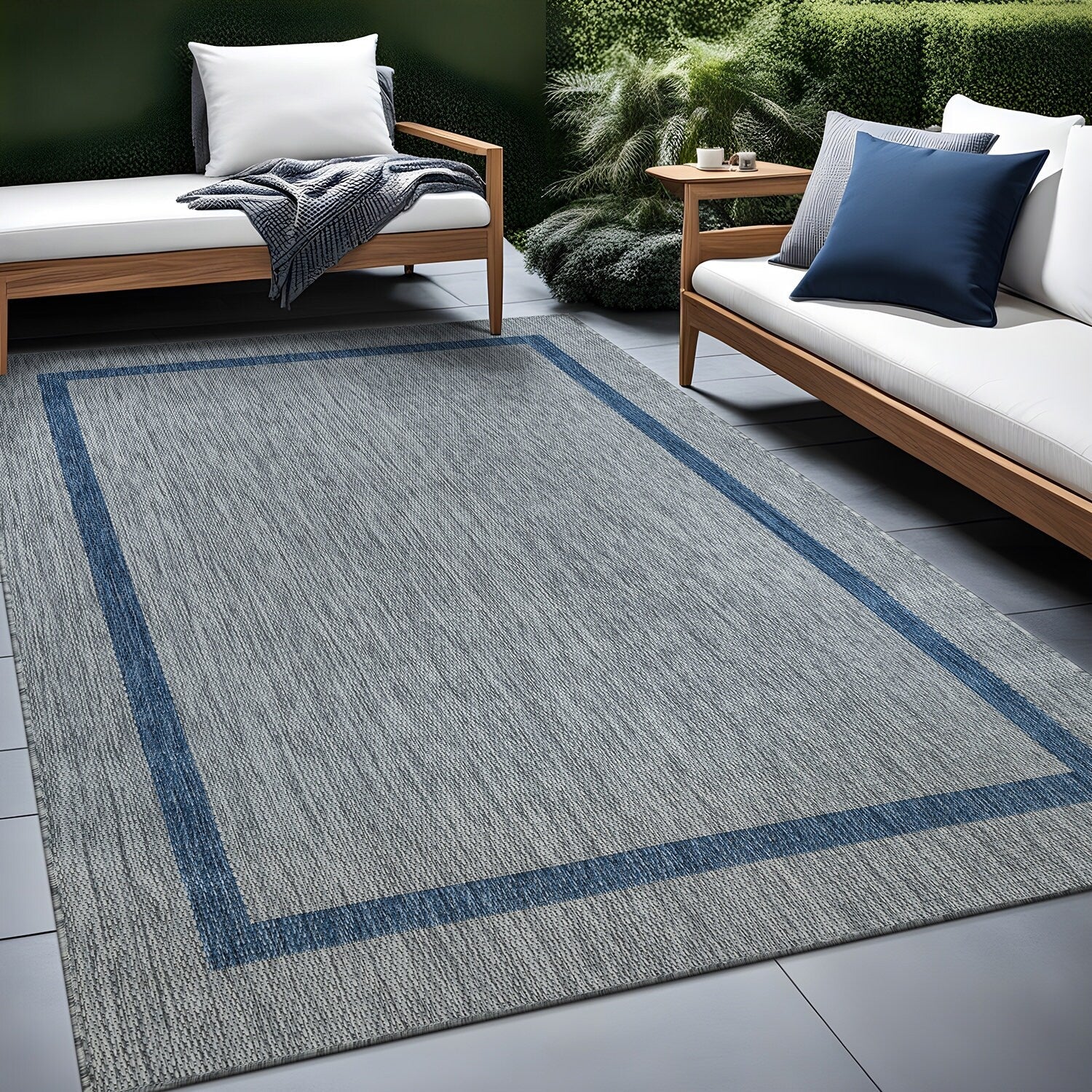 Tapis d'intérieur/extérieur moderne à bordures Beverly Rug, moquette d'extérieur pour patio, terrasse, porche