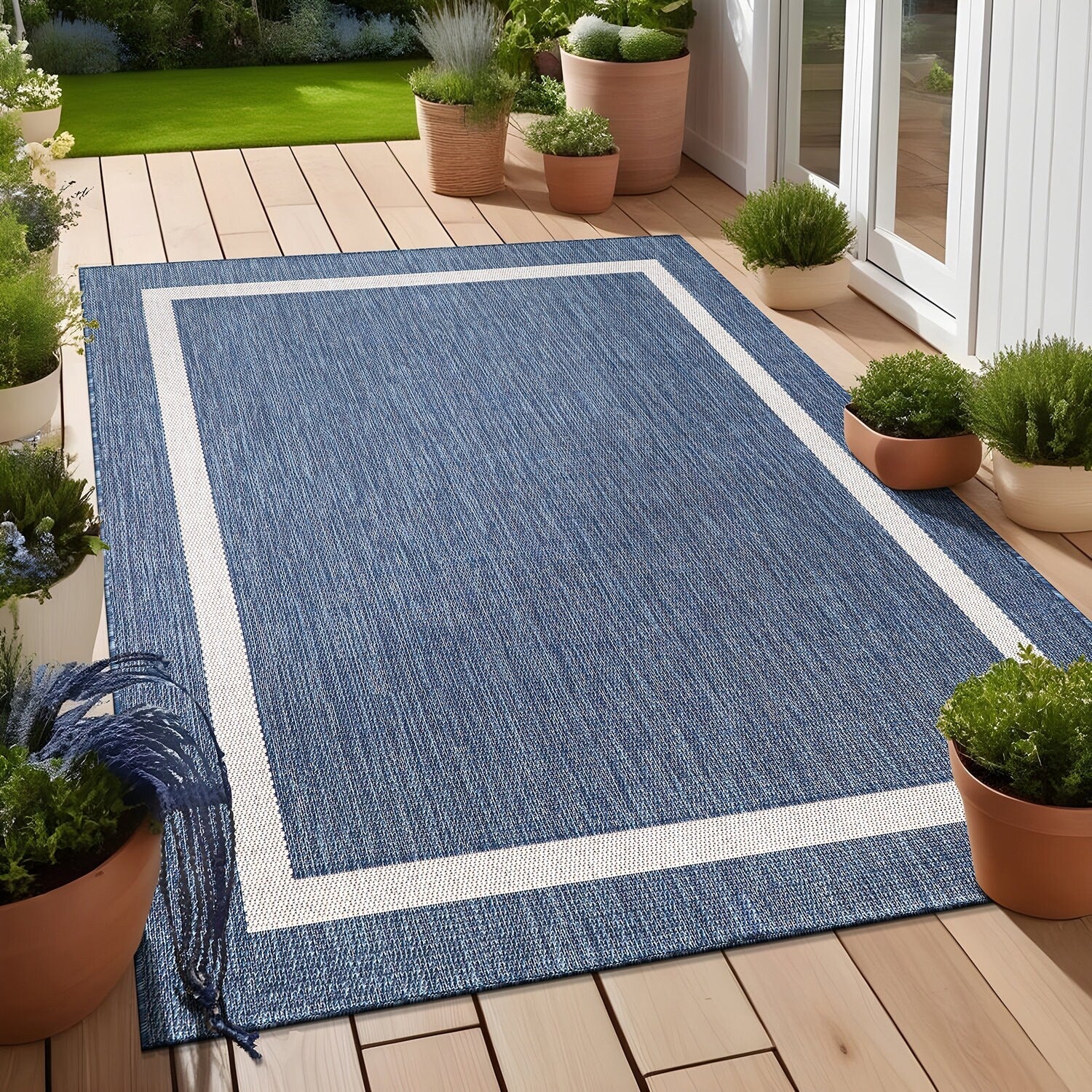 Tapis d'intérieur/extérieur moderne à bordures Beverly Rug, moquette d'extérieur pour patio, terrasse, porche