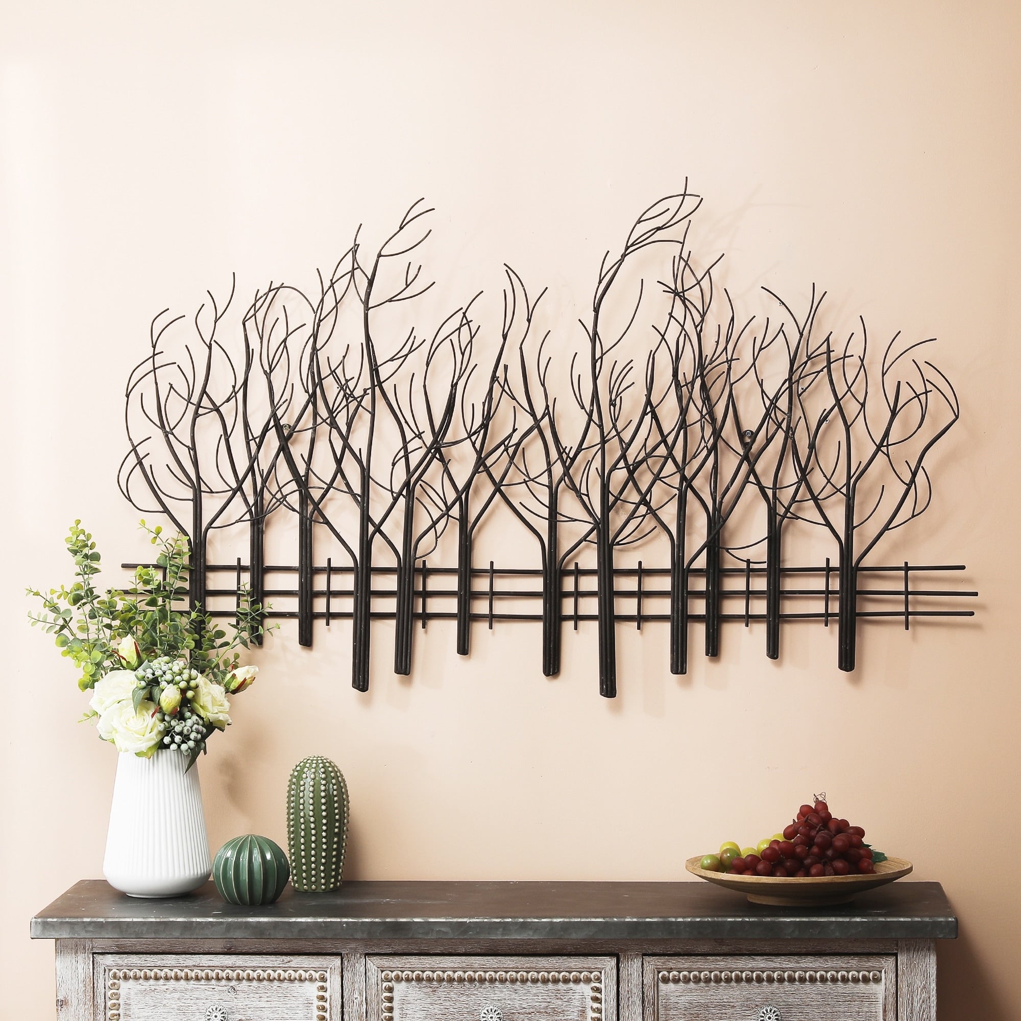 Décoration murale en métal noir Champ d'arbres