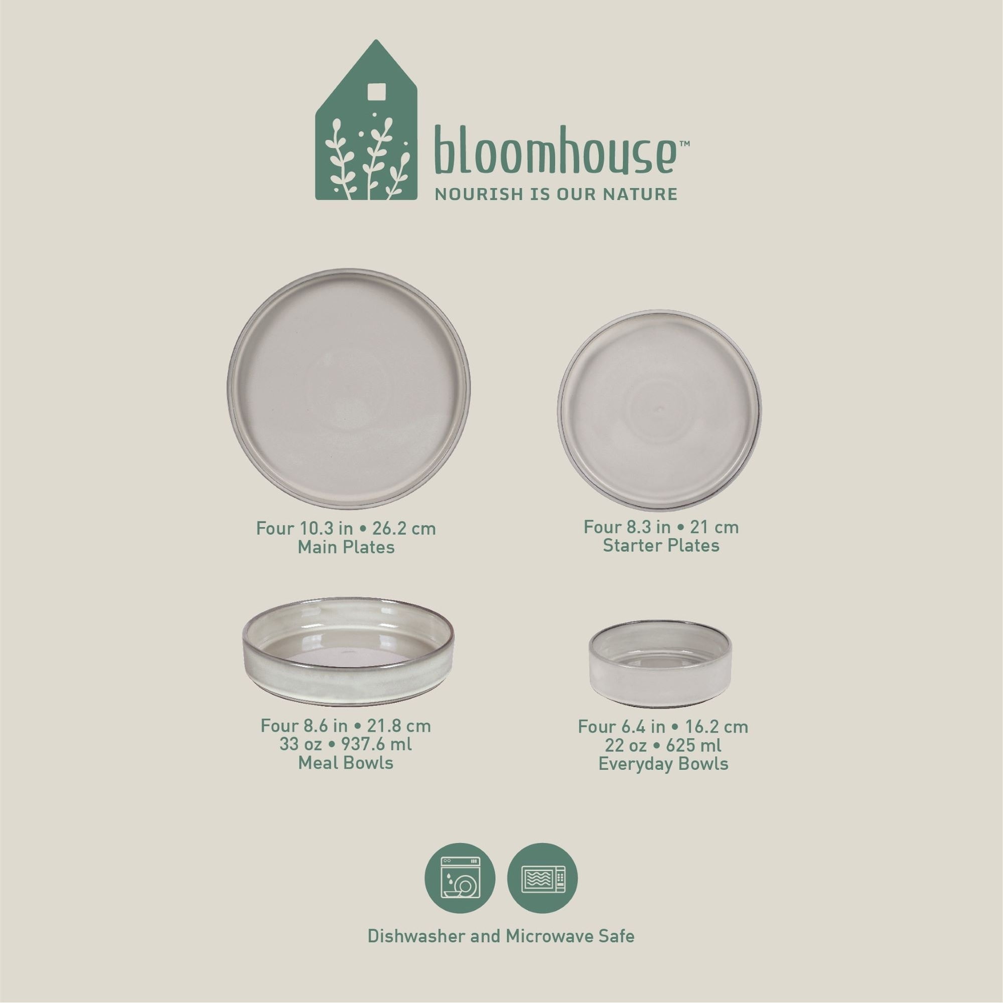 Bloomhouse Santorini Mist 16 Piece Double Bowl Terracotta Reactive Glaze Plates and Bowls Dinnerware Set