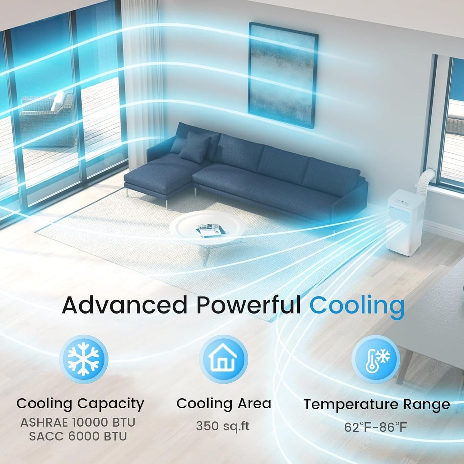 Climatiseurs portables Bossin 8 000 BTU (Ashrae), 5 000 BTU (SACC) 3 en 1 avec télécommande, refroidisseur d'air portable pour pièce silencieuse - 880 V