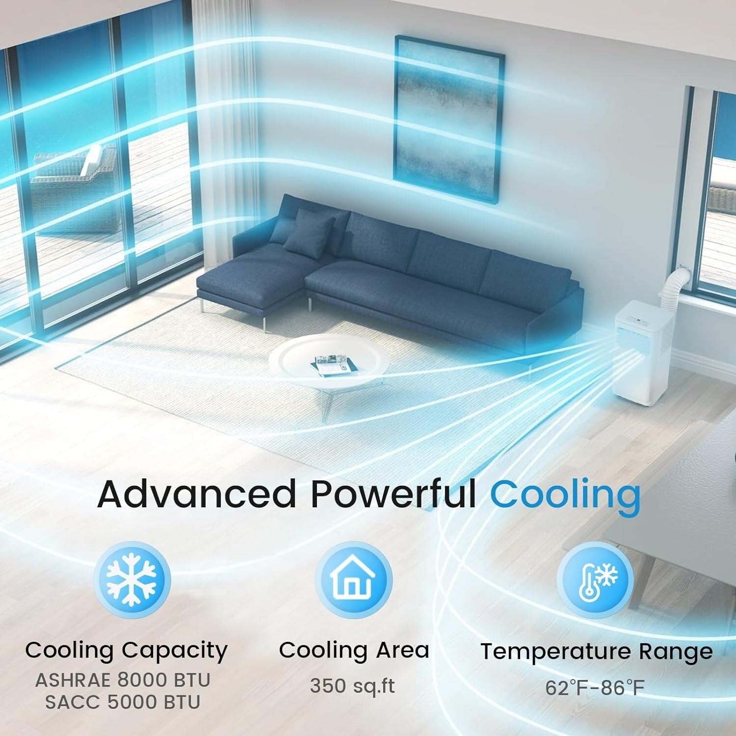 Climatiseurs portables Bossin 8 000 BTU (Ashrae), 5 000 BTU (SACC) 3 en 1 avec télécommande, refroidisseur d'air portable pour pièce silencieuse - 880 V
